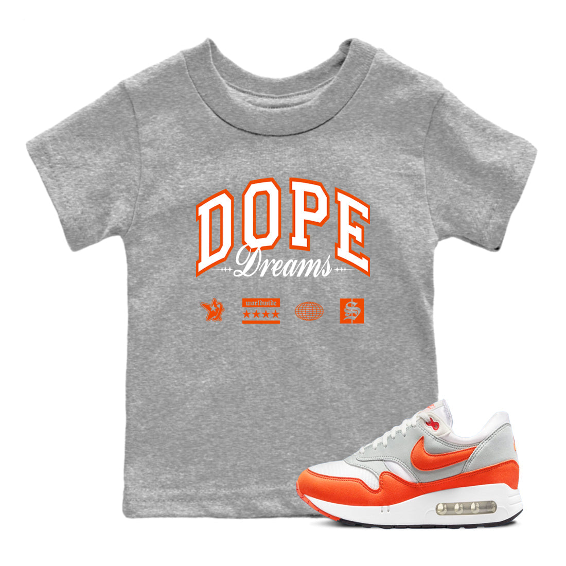 Air Max 1 OG '86 'Summit White and Cosmic Clay shirts to match jordans Dope Dreams sneaker match tees Air Max 1 Cosmic Clay match shoes to clothes Drip Gear Zone Youth Baby Heather Grey 1 tee