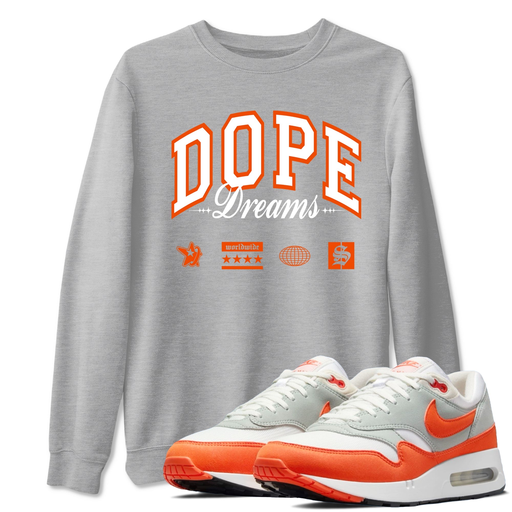 Air Max 1 OG '86 'Summit White and Cosmic Clay shirts to match jordans Dope Dreams sneaker match tees Air Max 1 Cosmic Clay match shoes to clothes Drip Gear Zone unisex cotton Heather Grey 1 shirts