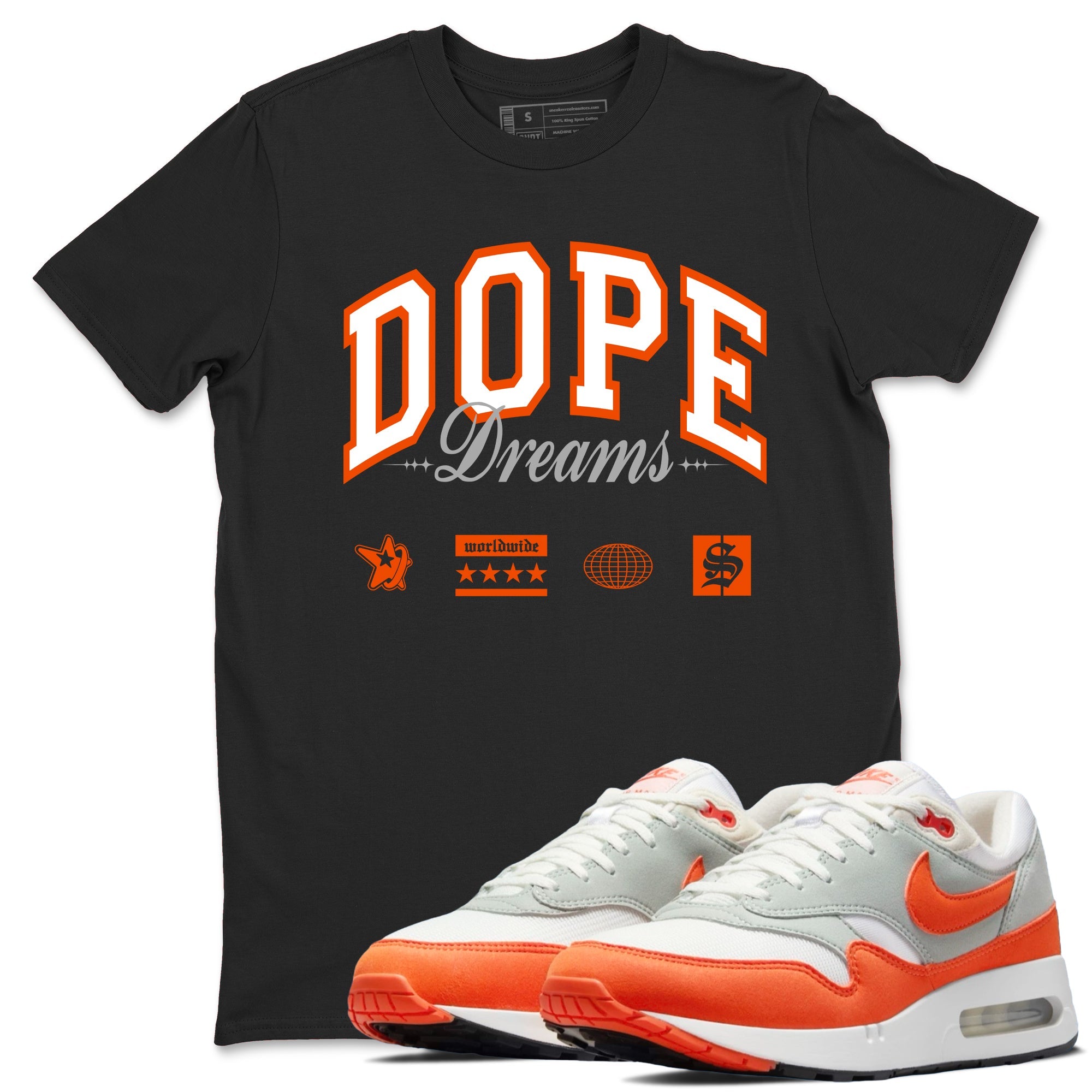 Air Max 1 OG '86 'Summit White and Cosmic Clay shirts to match jordans Dope Dreams sneaker match tees Air Max 1 Cosmic Clay match shoes to clothes Drip Gear Zone unisex cotton Black 1 shirts