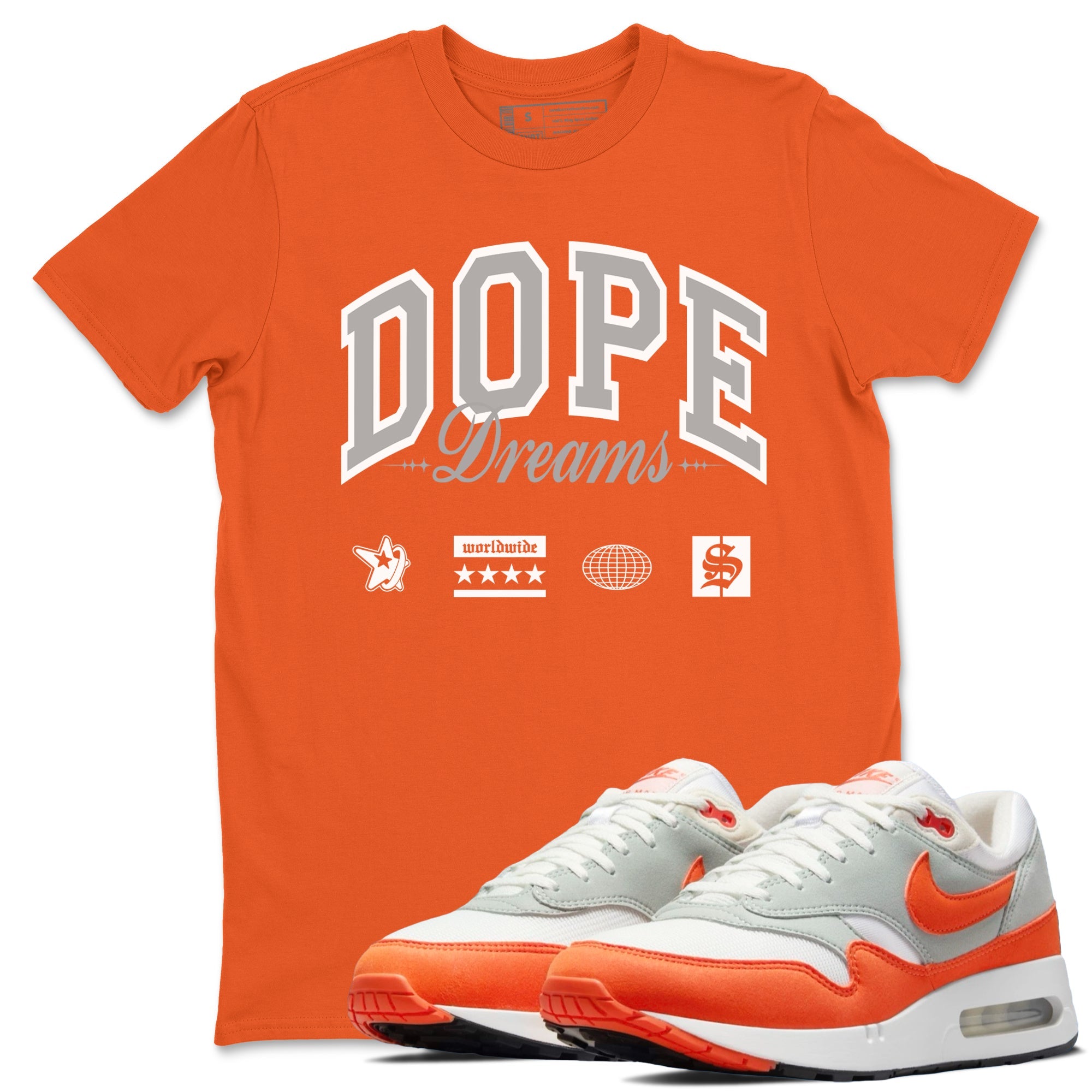 Air Max 1 OG '86 'Summit White and Cosmic Clay shirts to match jordans Dope Dreams sneaker match tees Air Max 1 Cosmic Clay match shoes to clothes Drip Gear Zone unisex cotton Orange 1 shirts