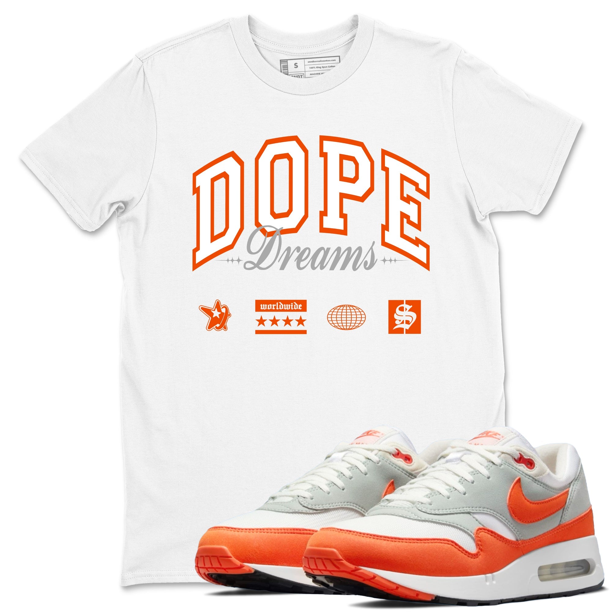 Air Max 1 OG '86 'Summit White and Cosmic Clay shirts to match jordans Dope Dreams sneaker match tees Air Max 1 Cosmic Clay match shoes to clothes Drip Gear Zone unisex cotton White 1 shirts