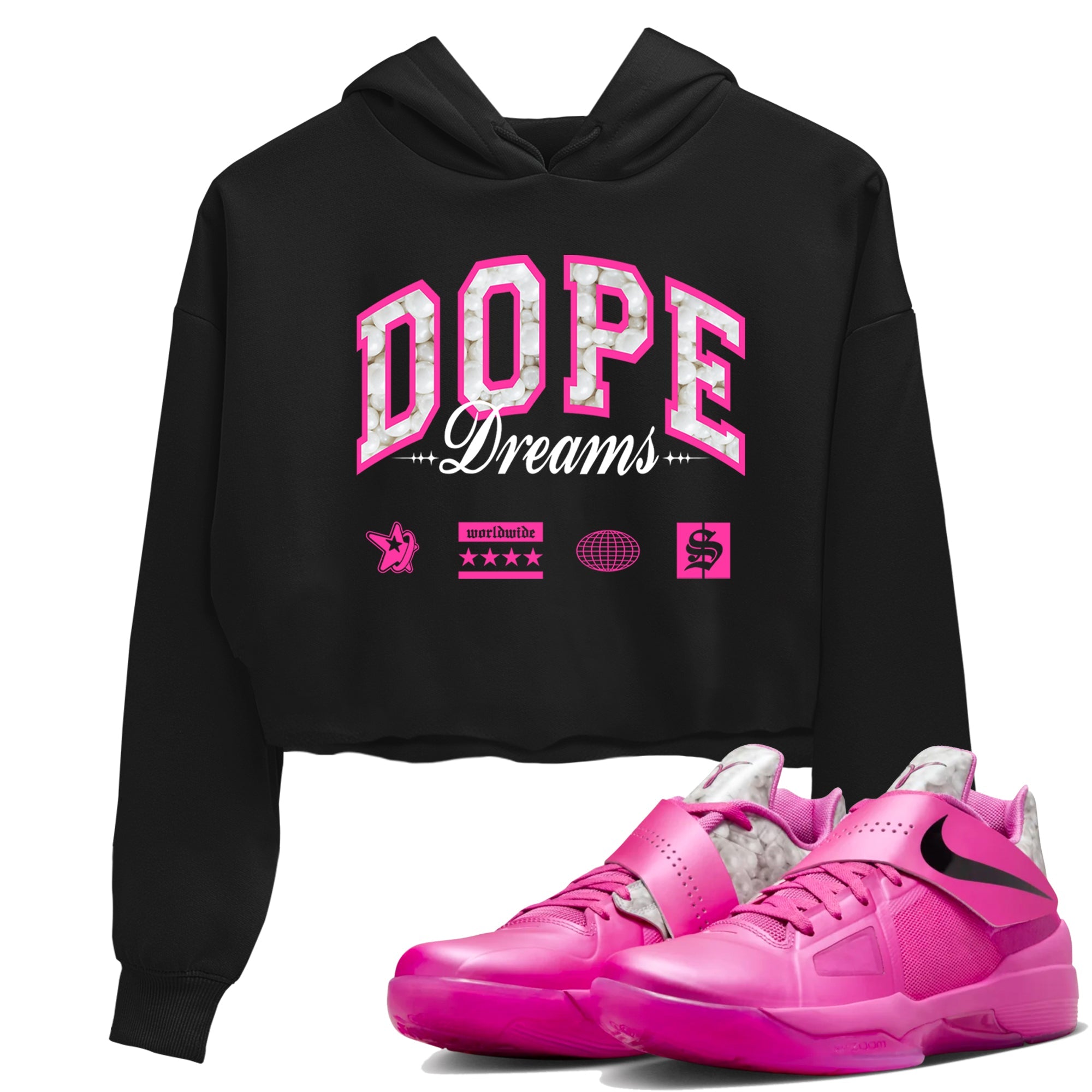 Nike KD 4 Retro Aunt Pearl shirts to match jordans Dope Dreams sneaker match tees Nike KD 4 Aunt Pearl match shoes to clothes Drip Gear Zone unisex cotton Black 1 crop tee