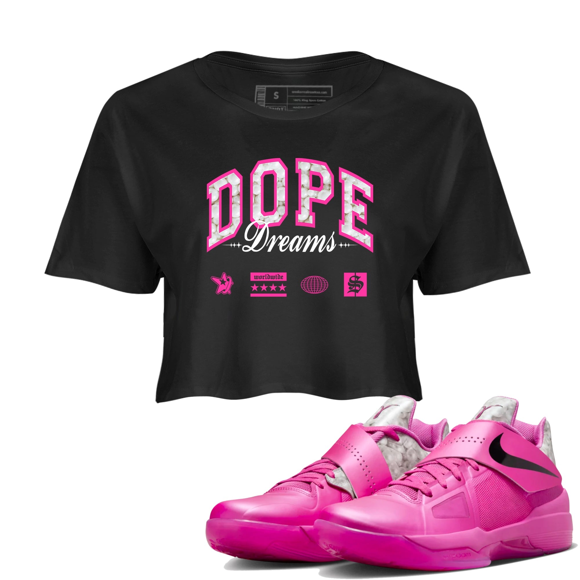Nike KD 4 Retro Aunt Pearl shirts to match jordans Dope Dreams sneaker match tees Nike KD 4 Aunt Pearl match shoes to clothes Drip Gear Zone unisex cotton Black 1 crop tee