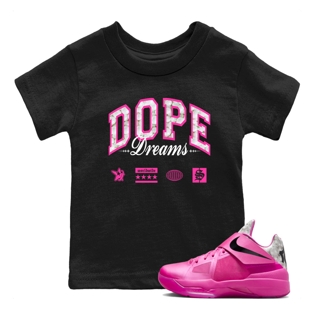 Nike KD 4 Retro Aunt Pearl shirts to match jordans Dope Dreams sneaker match tees Nike KD 4 Aunt Pearl match shoes to clothes Drip Gear Zone Youth Baby Black 1 tee