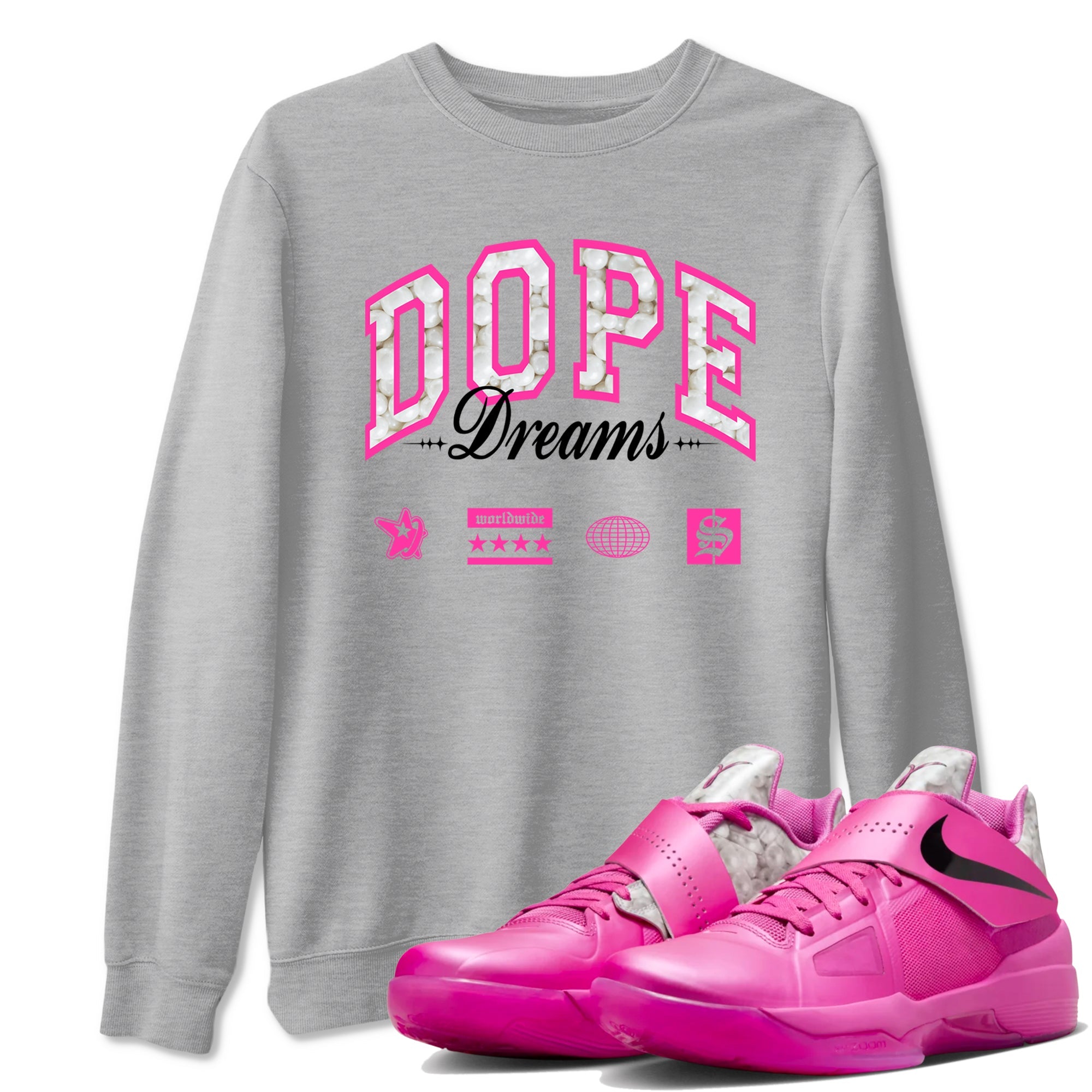 Nike KD 4 Retro Aunt Pearl shirts to match jordans Dope Dreams sneaker match tees Nike KD 4 Aunt Pearl match shoes to clothes Drip Gear Zone unisex cotton Heather Grey 1 shirts