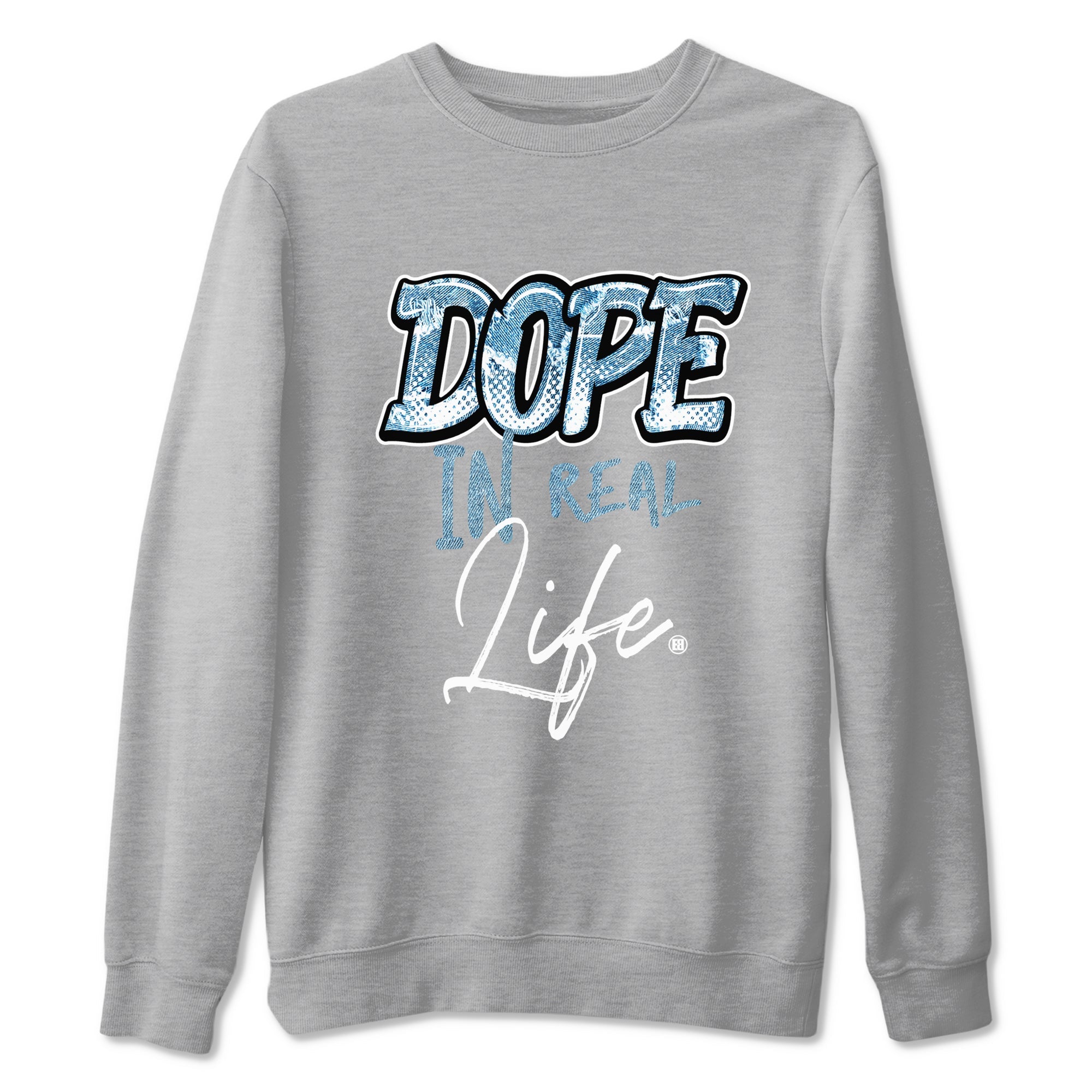 1s Denim shirts to match jordans Dope In Real Life sneaker match tees Air Jordan 1 Denim Drip Gear Zone streetwear brand Heather Grey 2 unisex cotton tee