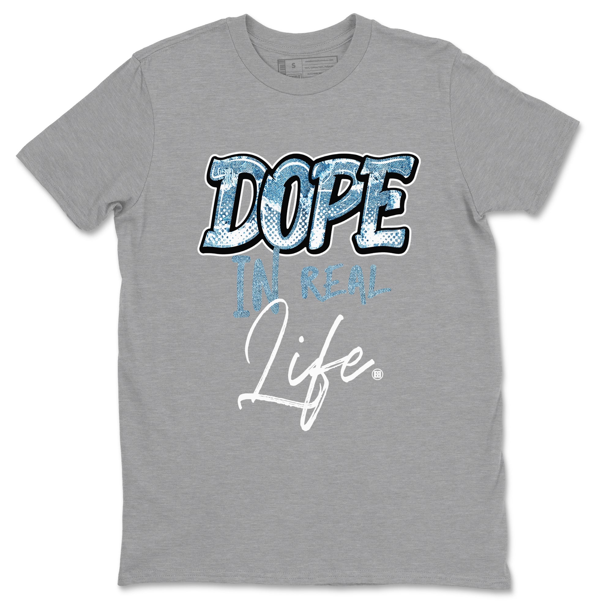 1s Denim shirts to match jordans Dope In Real Life sneaker match tees Air Jordan 1 Denim Drip Gear Zone streetwear brand Heather Grey 2 unisex cotton tee
