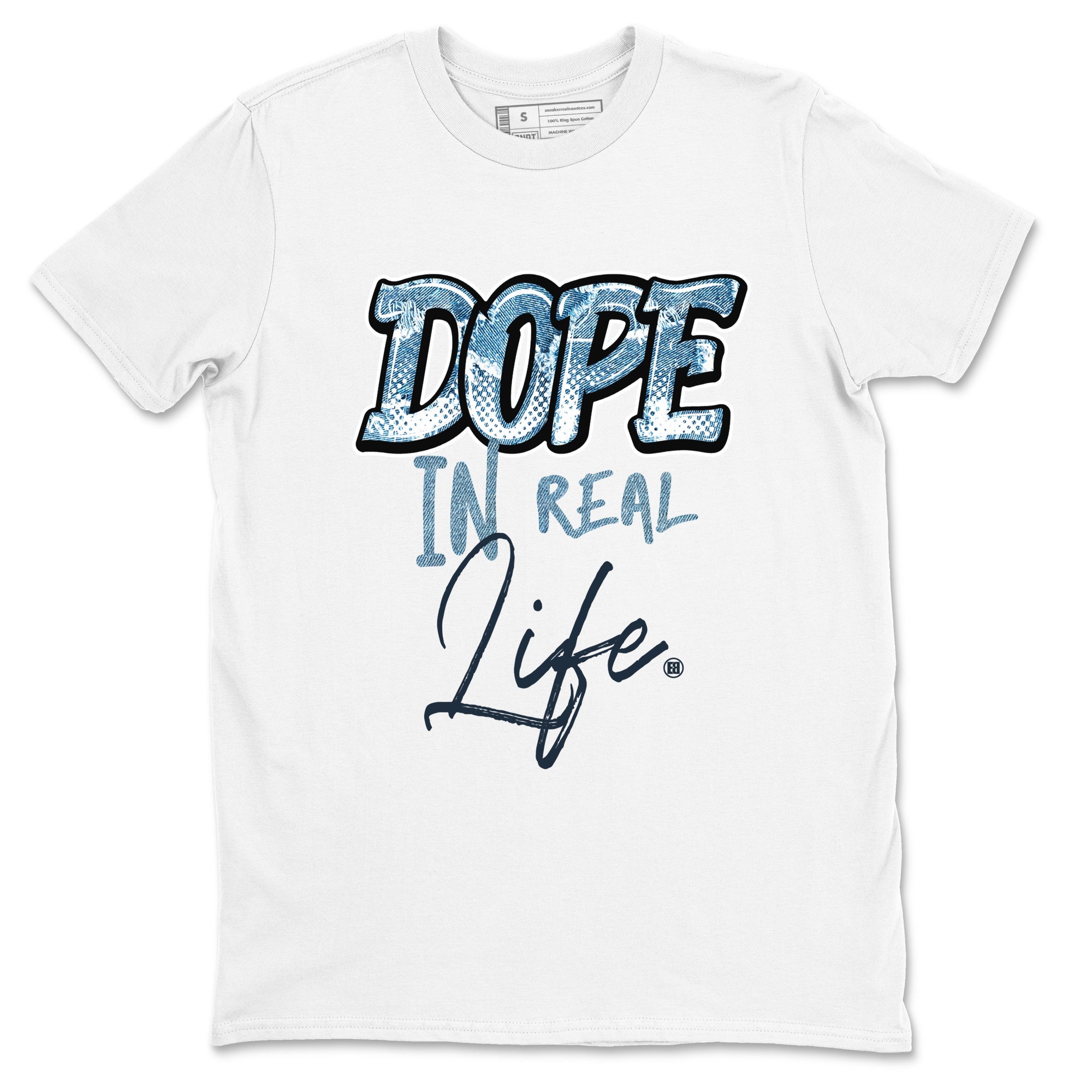 1s Denim shirts to match jordans Dope In Real Life sneaker match tees Air Jordan 1 Denim Drip Gear Zone streetwear brand White 2 unisex cotton tee