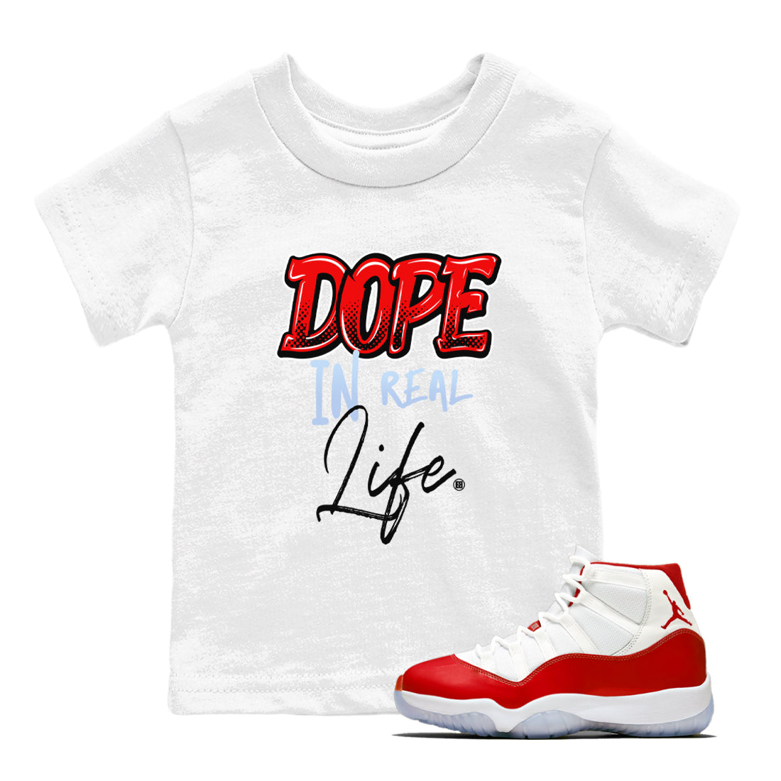 11s Cherry shirts to match jordans Dope In Real Life sneaker match tees Air Jordan 11 Retro Cherry match shoes to clothes Drip Gear Zone Youth Baby White 1 tee