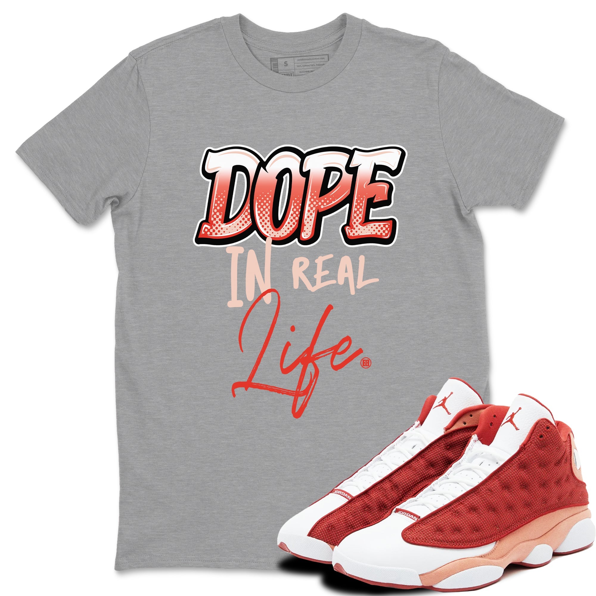 13s Dune Red shirts to match jordans Dope In Real Life sneaker match tees Air Jordan 13 Dune Red Drip Gear Zone streetwear brand Heather Grey 1 unisex cotton tee