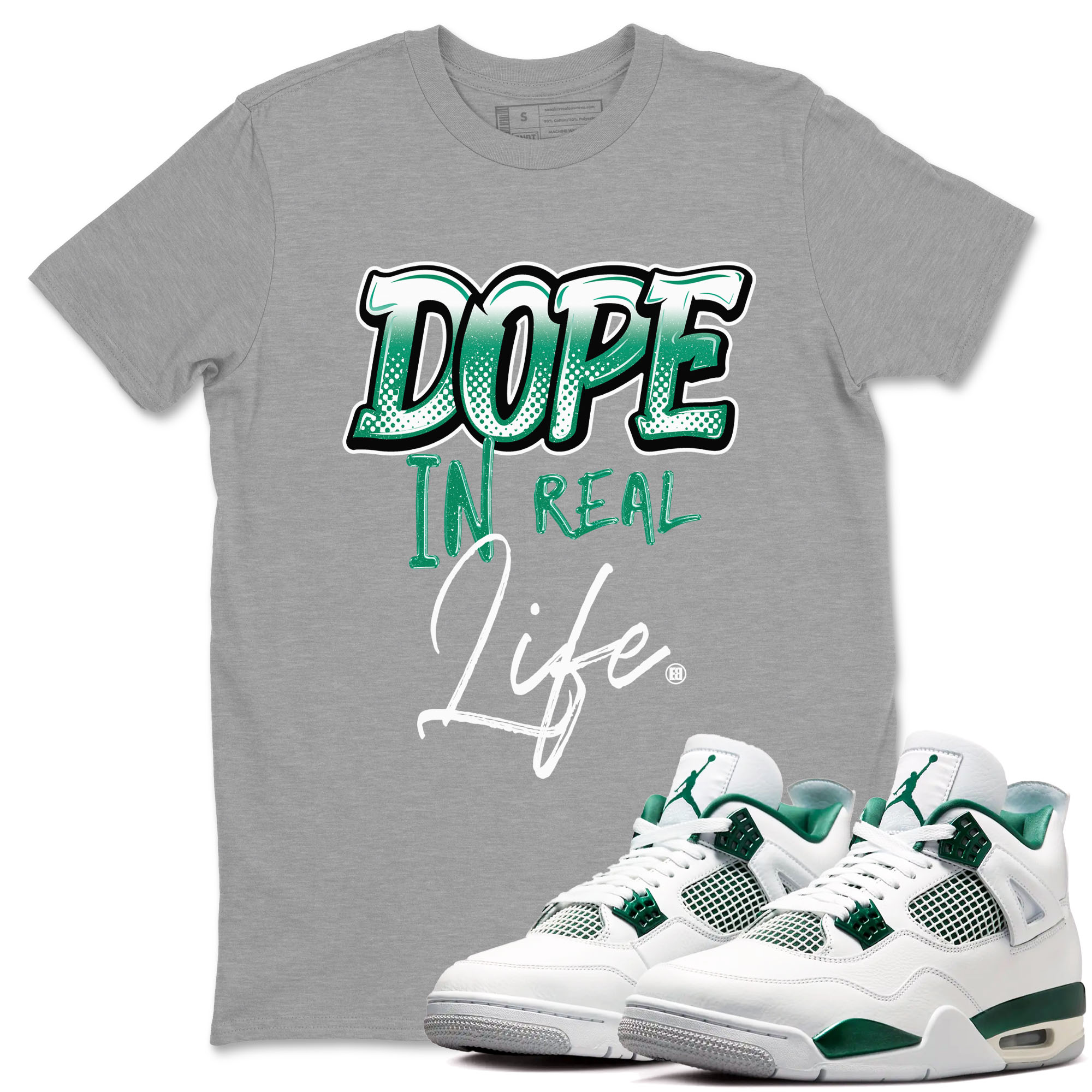 4s Oxidized Green shirts to match jordans Dope In Real Life sneaker match tees Air Jordan 4 Oxidized Green Drip Gear Zone streetwear brand Heather Grey 1 unisex cotton tee