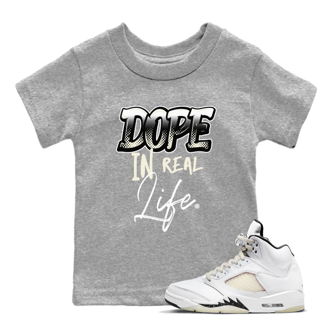 AJ5 Sail shirt to match jordans Dope In Real Life sneaker tees Air Jordan 5 Sail Drip Gear Zone baby toddler Heather Grey 1 cotton Shirt