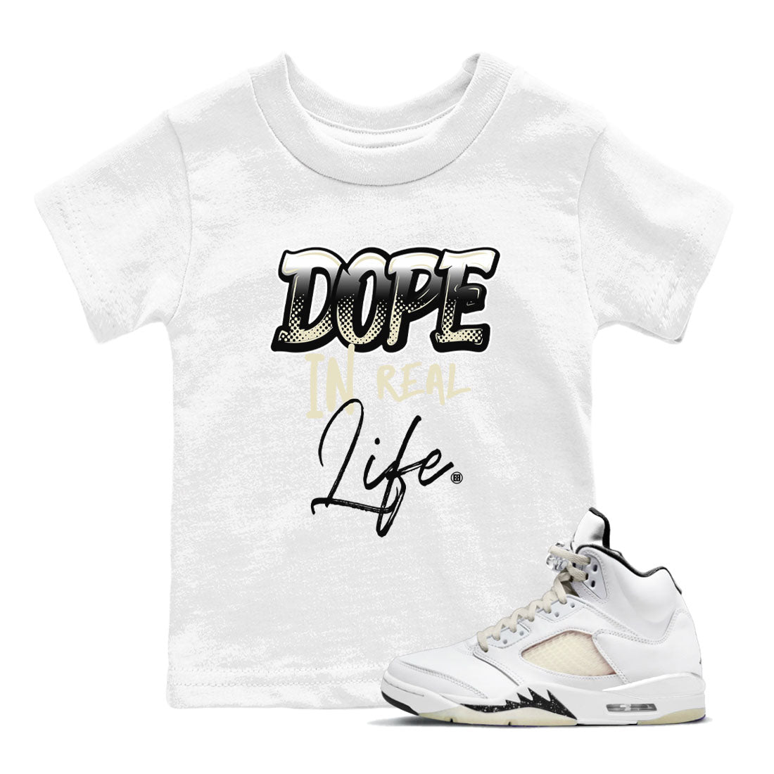 AJ5 Sail shirt to match jordans Dope In Real Life sneaker tees Air Jordan 5 Sail Drip Gear Zone baby toddler White 1 cotton Shirt