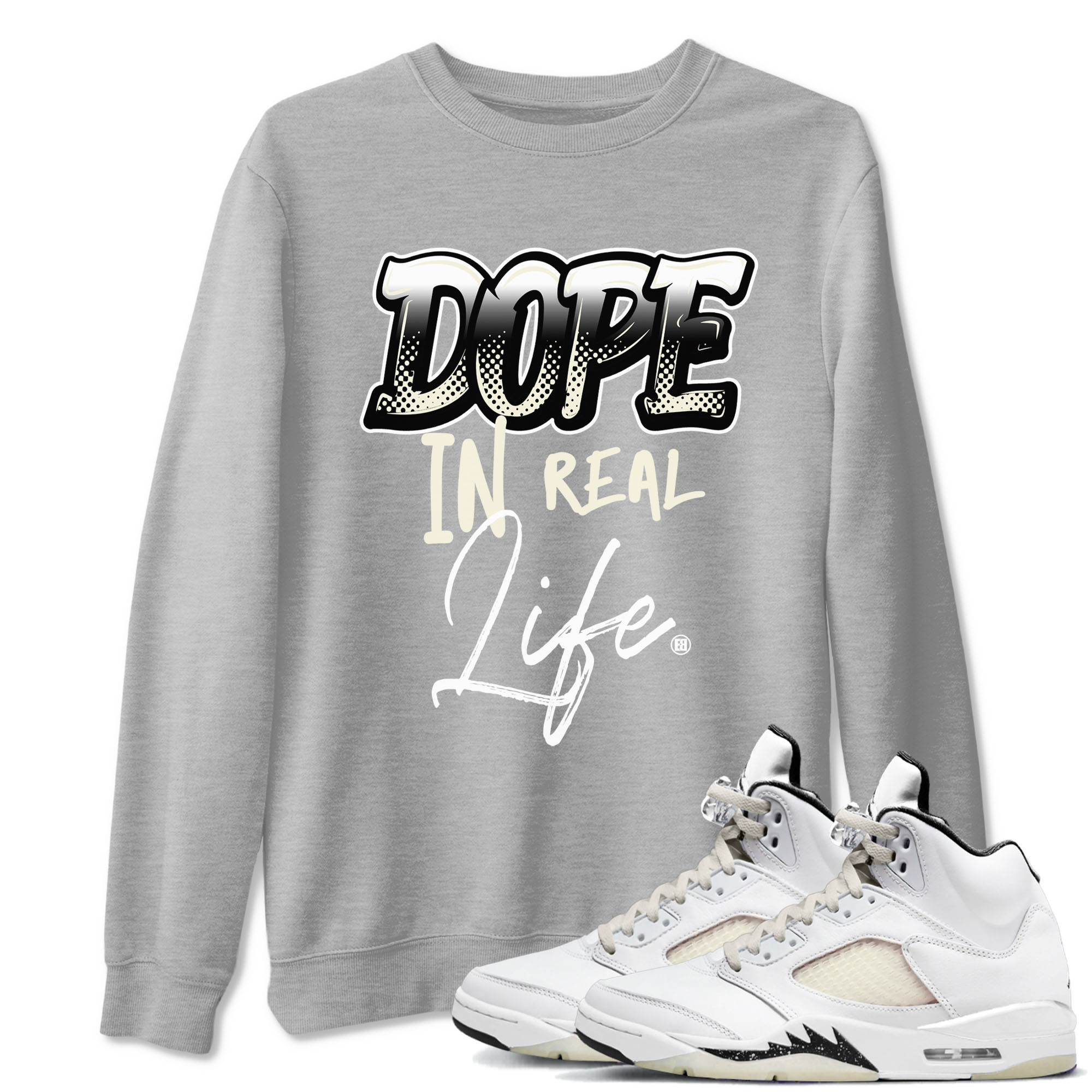AJ5 Sail shirt to match jordans Dope In Real Life sneaker tees Air Jordan 5 Sail Drip Gear Zone unisex cotton Heather Grey 1 crew neck shirt