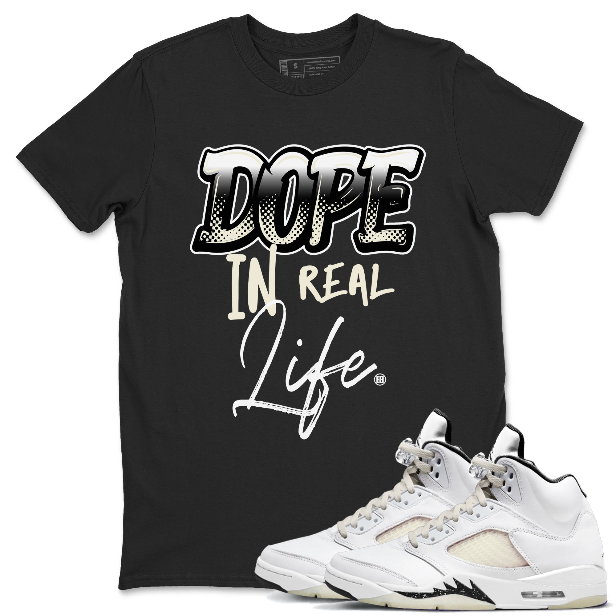AJ5 Sail shirt to match jordans Dope In Real Life sneaker tees Air Jordan 5 Sail Drip Gear Zone unisex cotton Black 1 crew neck shirt