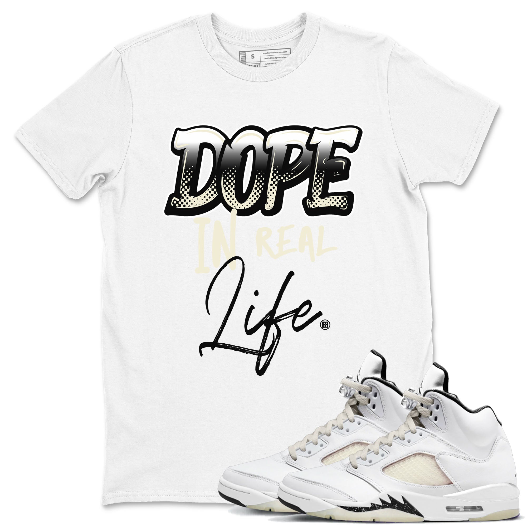 AJ5 Sail shirt to match jordans Dope In Real Life sneaker tees Air Jordan 5 Sail Drip Gear Zone unisex cotton White 1 crew neck shirt