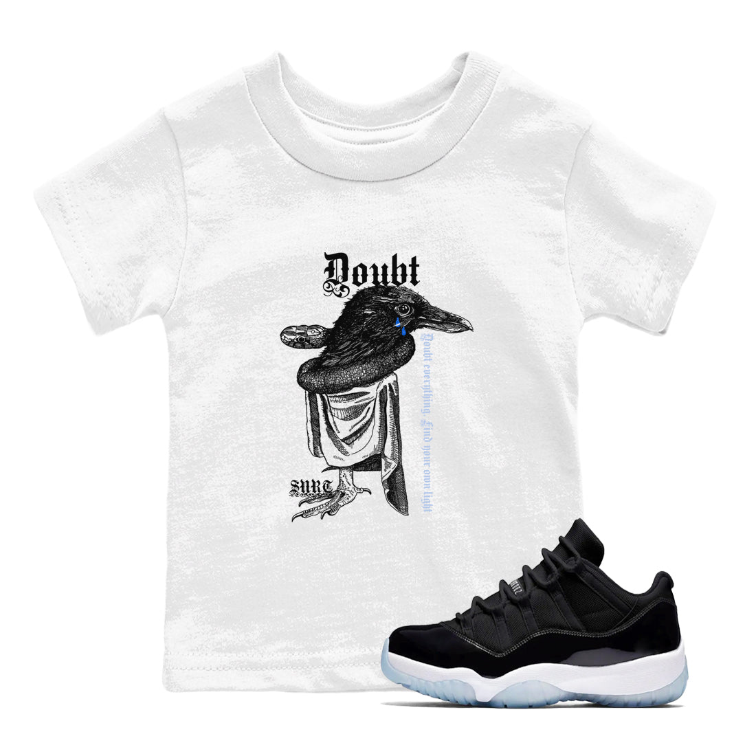 11s Low Space shirt to match jordans Doubt Everything sneaker tees Air Jordan 11 Low Space Drip Gear Zone baby toddler White 1 cotton Shirt