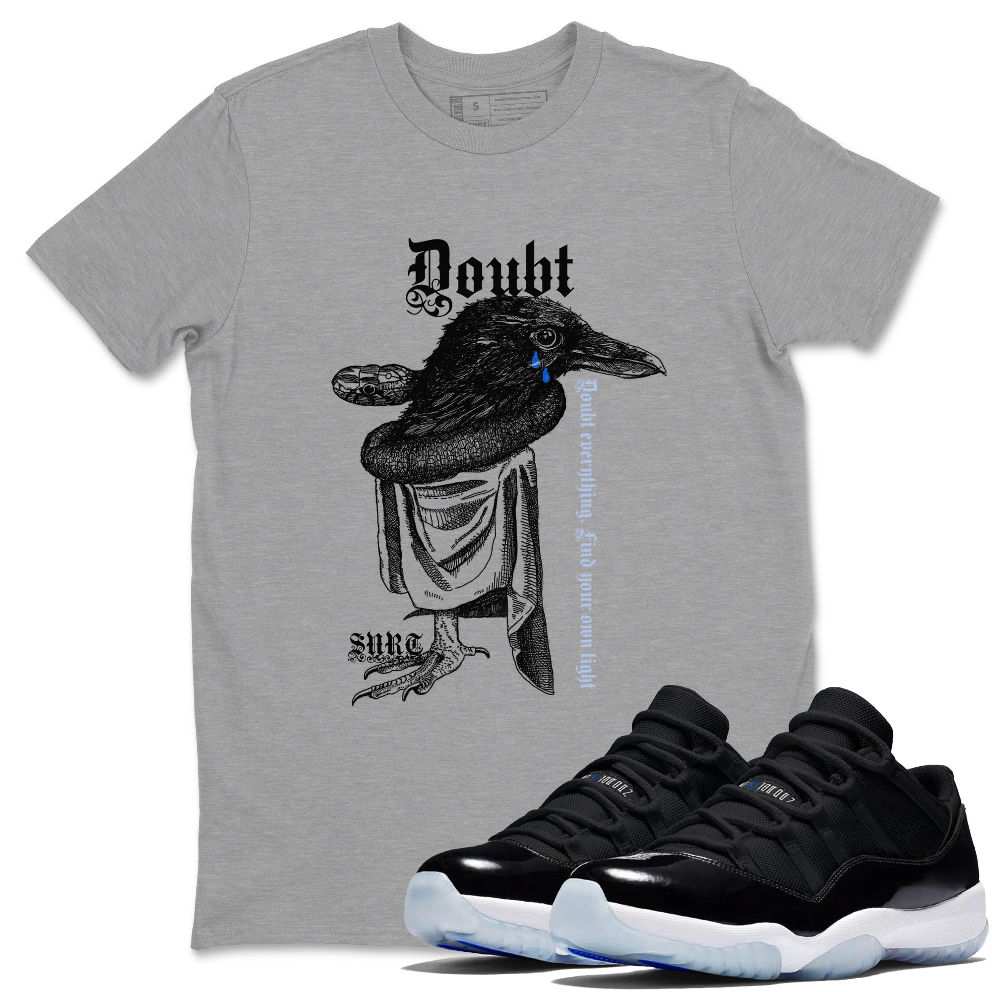11s Low Space shirt to match jordans Doubt Everything sneaker tees Air Jordan 11 Low Space Drip Gear Zone unisex cotton Heather Grey 1 crew neck shirt