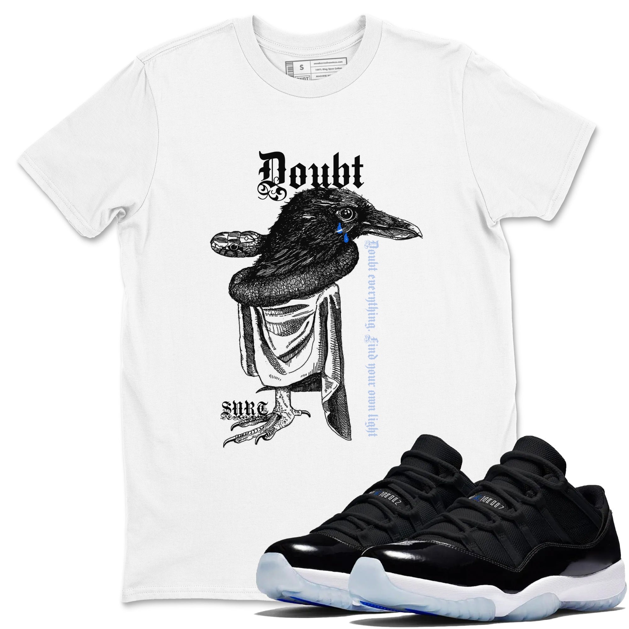 11s Low Space shirt to match jordans Doubt Everything sneaker tees Air Jordan 11 Low Space Drip Gear Zone unisex cotton White 1 crew neck shirt