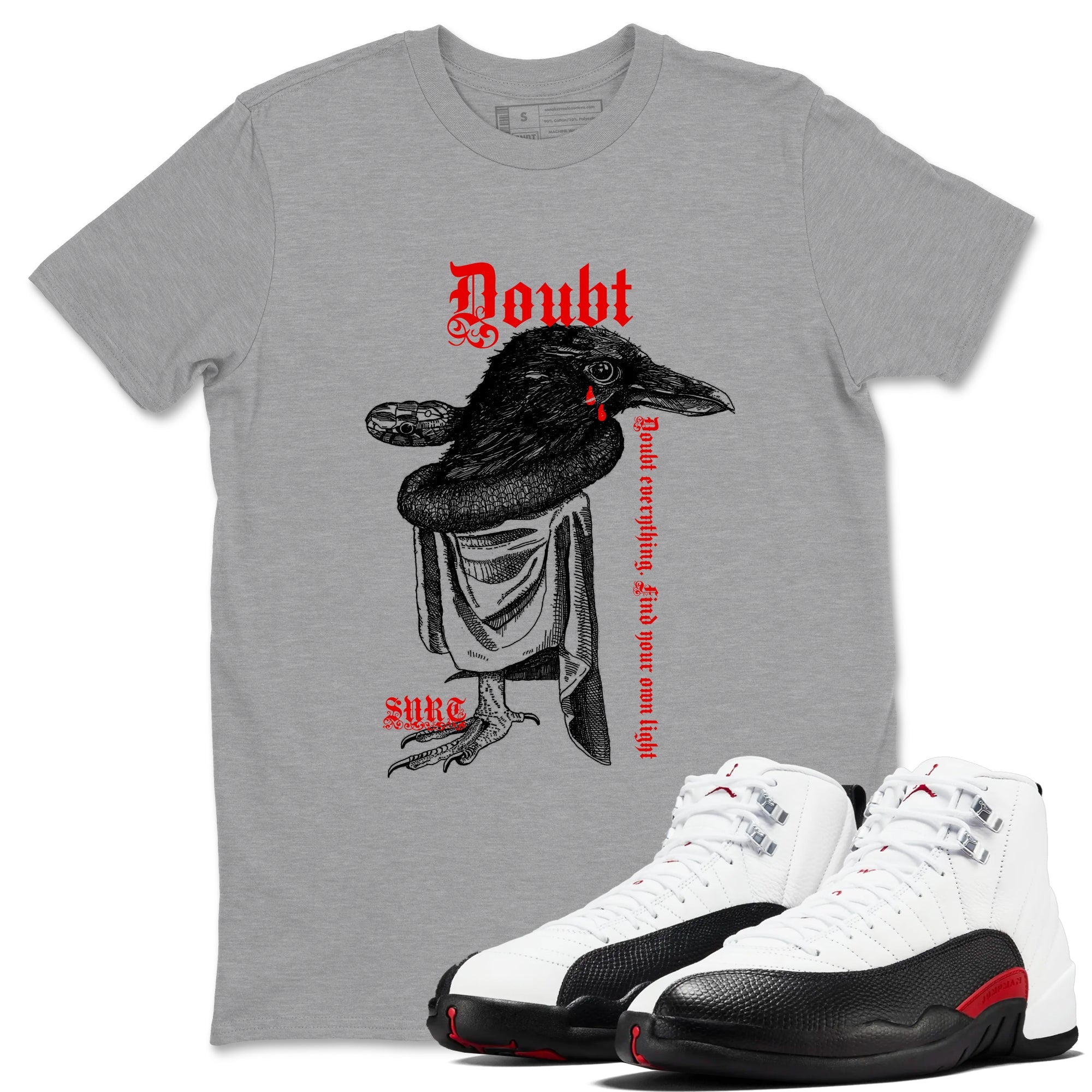 Air Jordan 12 Red Taxi shirts to match jordans Doubt Everything sneaker match tees 12s Red Taxi Drip Gear Zone unisex cotton Heather Grey 1 crew neck shirt