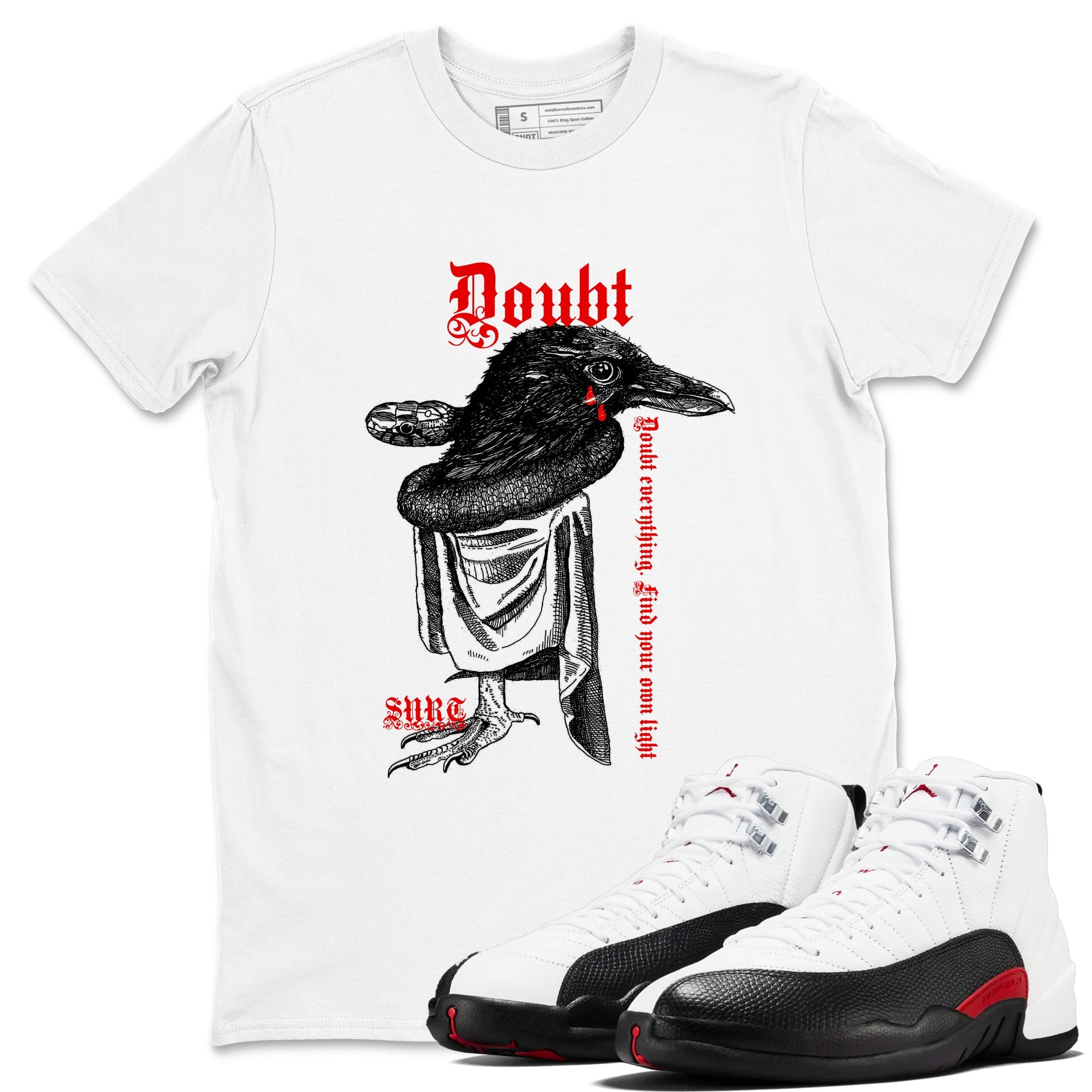 Air Jordan 12 Red Taxi shirts to match jordans Doubt Everything sneaker match tees 12s Red Taxi Drip Gear Zone unisex cotton White 1 crew neck shirt