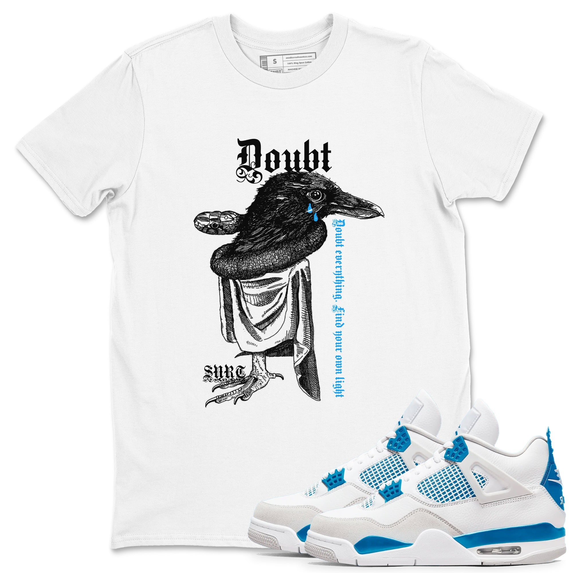 4s Military Blue shirt to match jordans Doubt Everything sneaker tees Air Jordan 4 Military Blue Drip Gear Zone unisex cotton White 1 crew neck shirt