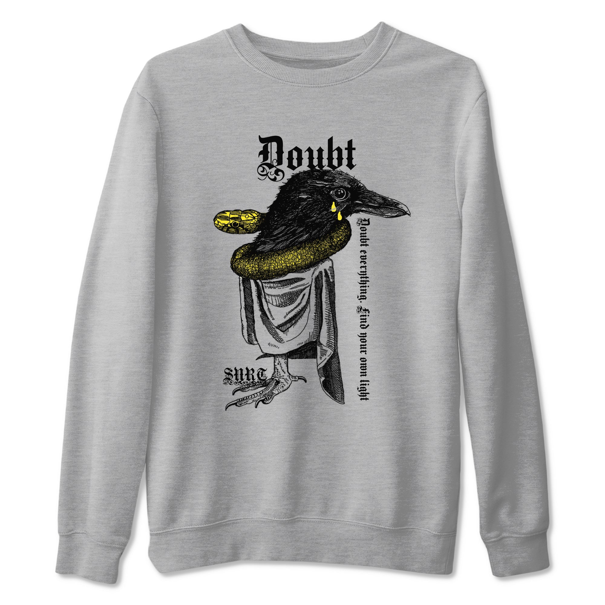 AJ4 Vivid Sulfur shirt to match jordans Doubt Everything sneaker tees Air Jordan 4 Vivid Sulfur Drip Gear Zone unisex cotton Heather Grey 2 crew neck shirt