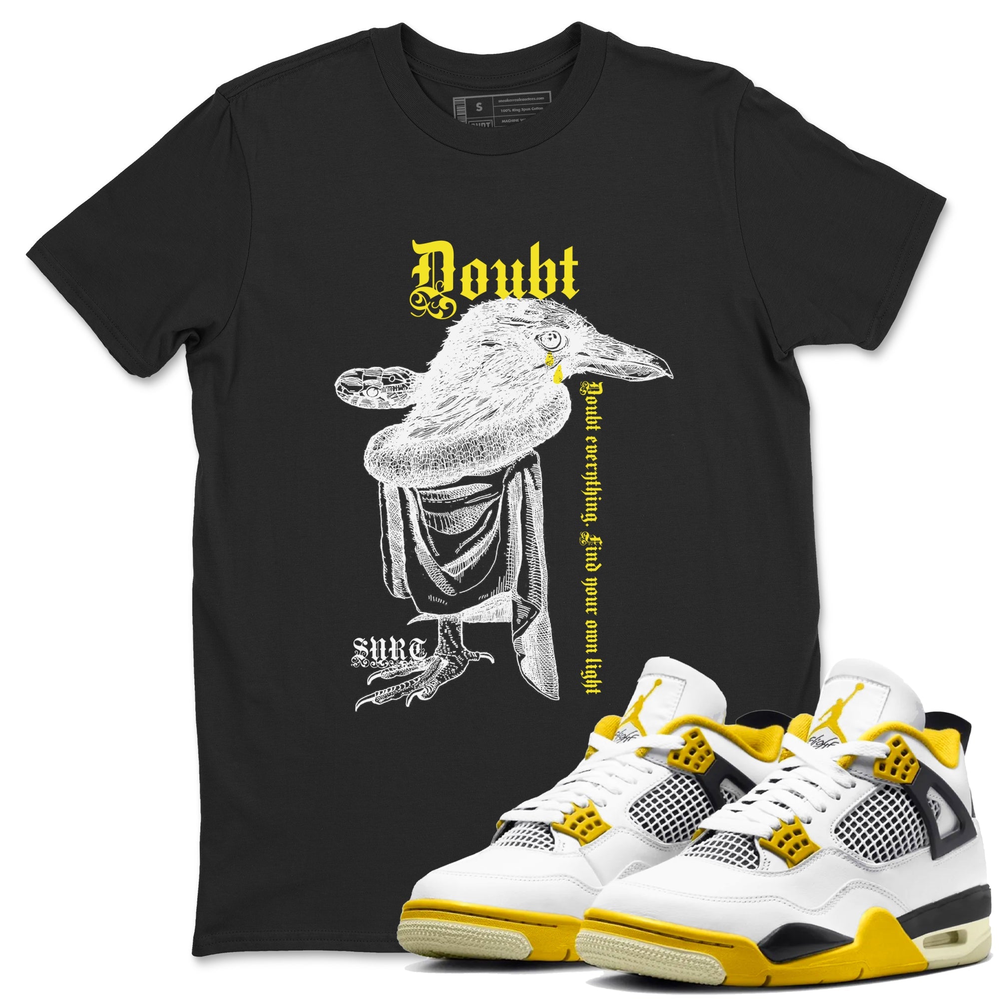 AJ4 Vivid Sulfur shirt to match jordans Doubt Everything sneaker tees Air Jordan 4 Vivid Sulfur Drip Gear Zone unisex cotton Black 1 crew neck shirt