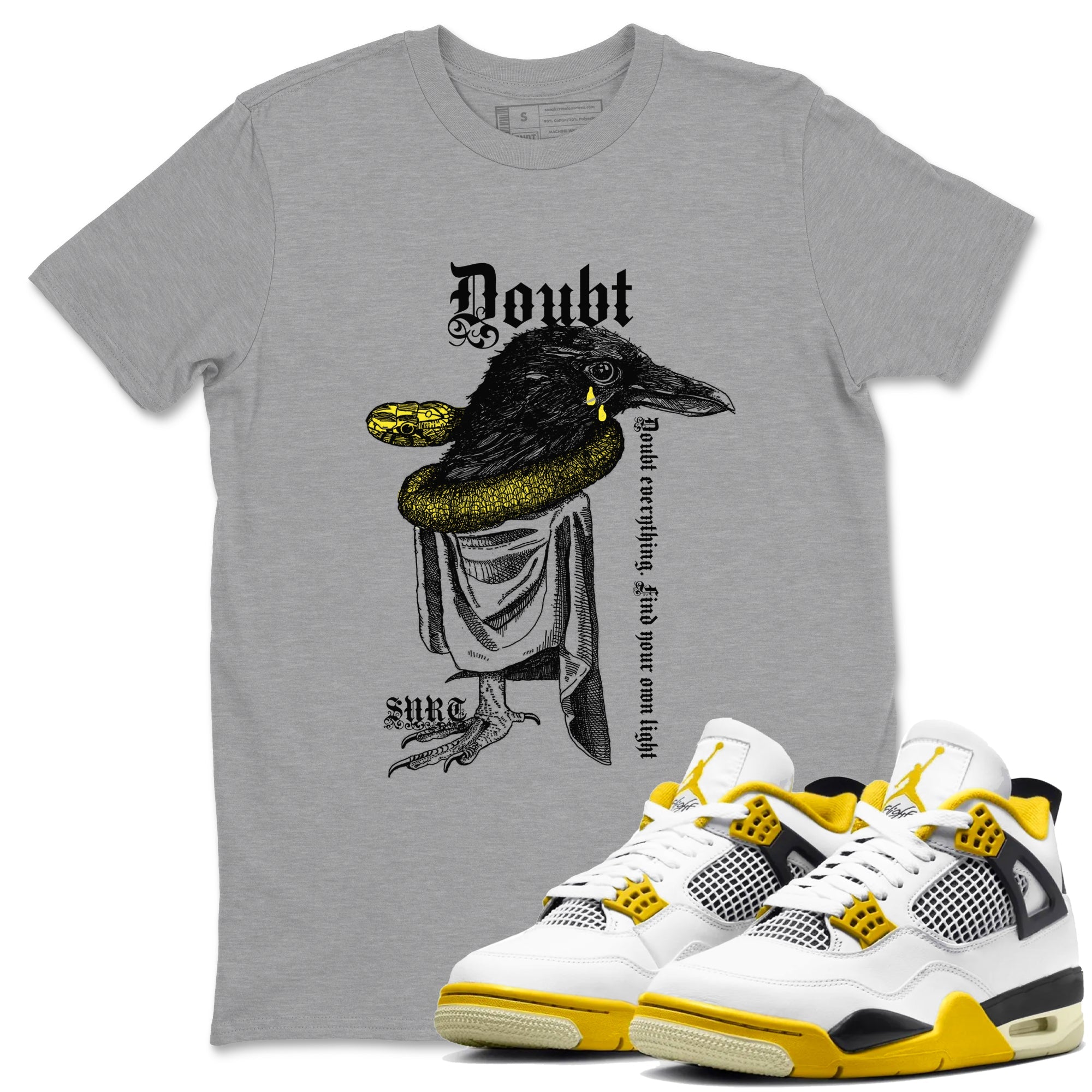 AJ4 Vivid Sulfur shirt to match jordans Doubt Everything sneaker tees Air Jordan 4 Vivid Sulfur Drip Gear Zone unisex cotton Heather Grey 1 crew neck shirt