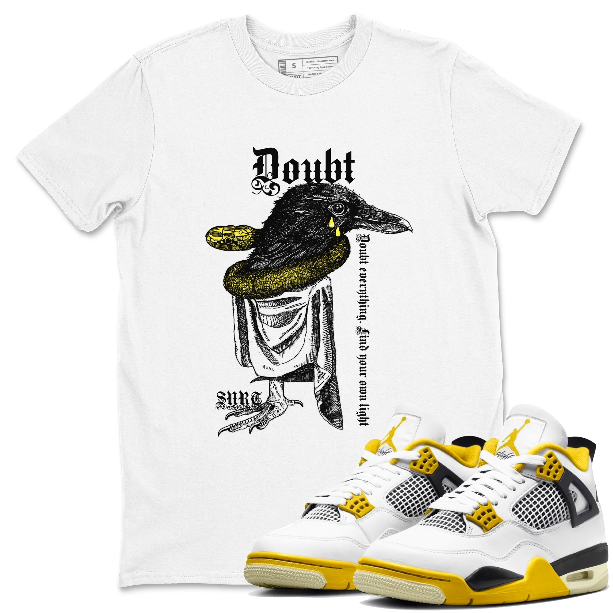 AJ4 Vivid Sulfur shirt to match jordans Doubt Everything sneaker tees Air Jordan 4 Vivid Sulfur Drip Gear Zone unisex cotton White 1 crew neck shirt