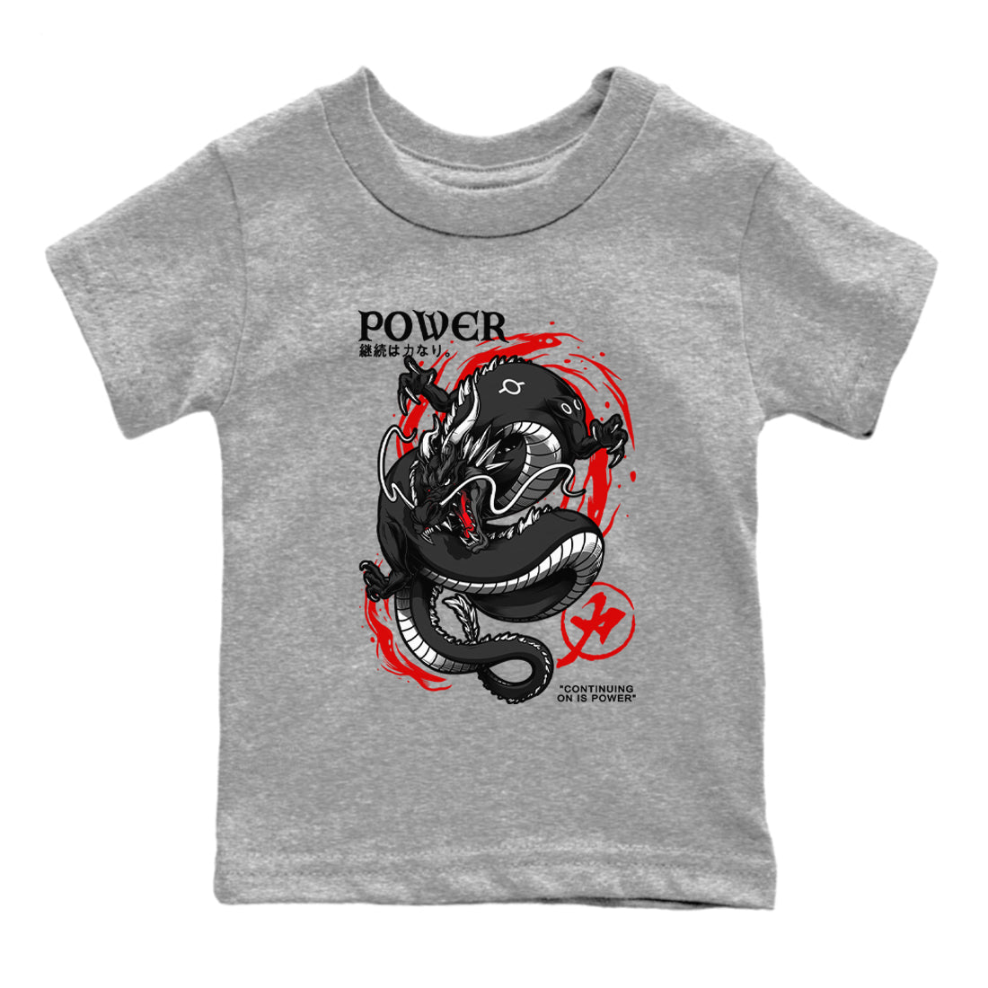 Jordan 1 Retro High OG Black Toe Reimagined t shirts to match sneakers Dragon Power sneaker match tees AJ1 Black Toe Reimagined tee Drip Gear Zone Youth Baby Heather Grey 2 tee