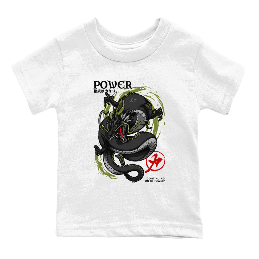Jordan 1 Olive t shirts to match sneakers Dragon Power sneaker match tees Air Jordan 1 Low x Travis Scott Reverse Olive tee Drip Gear Zone Youth Baby White 2 tee