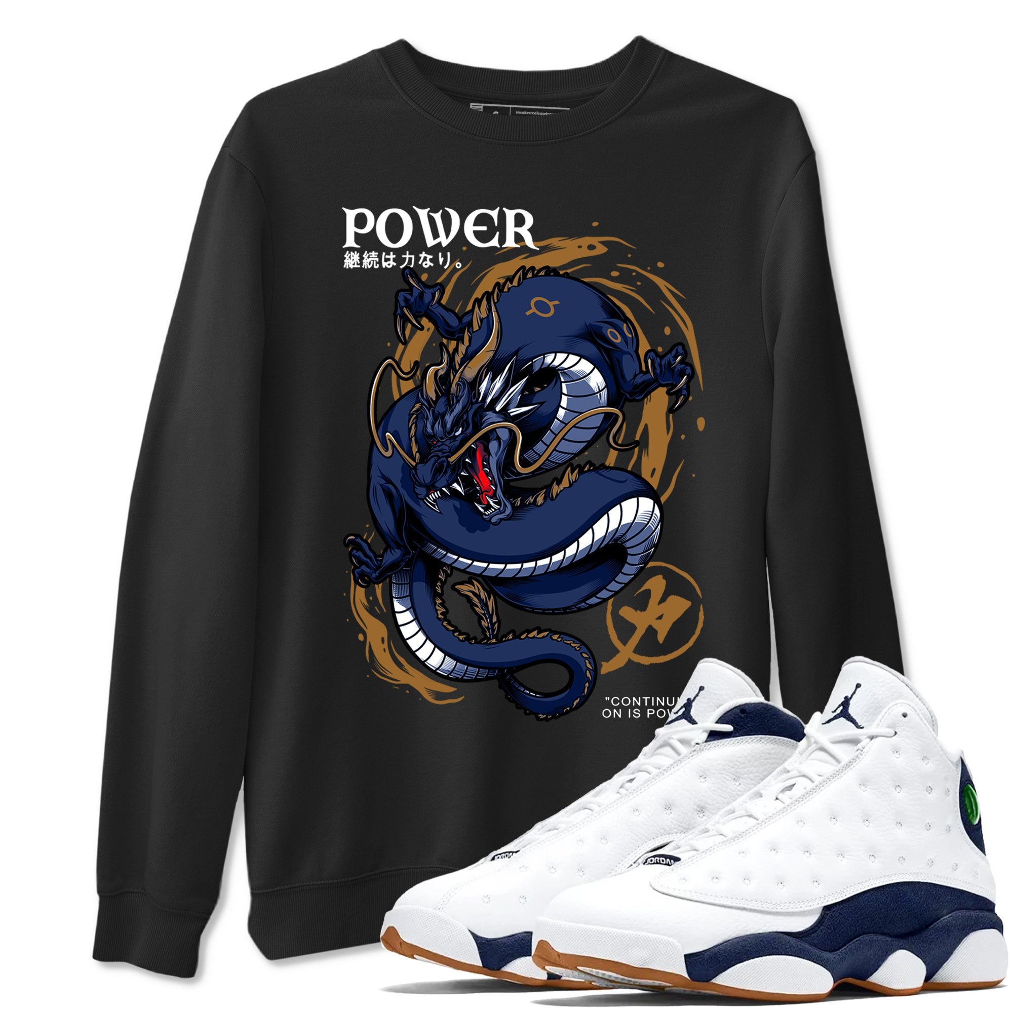 Air Jordan 13 Retro Midnight Navy t shirts to match sneakers Dragon Power sneaker match tees 13s Midnight Navy tee Drip Gear Zone unisex cotton Black 1 shirts