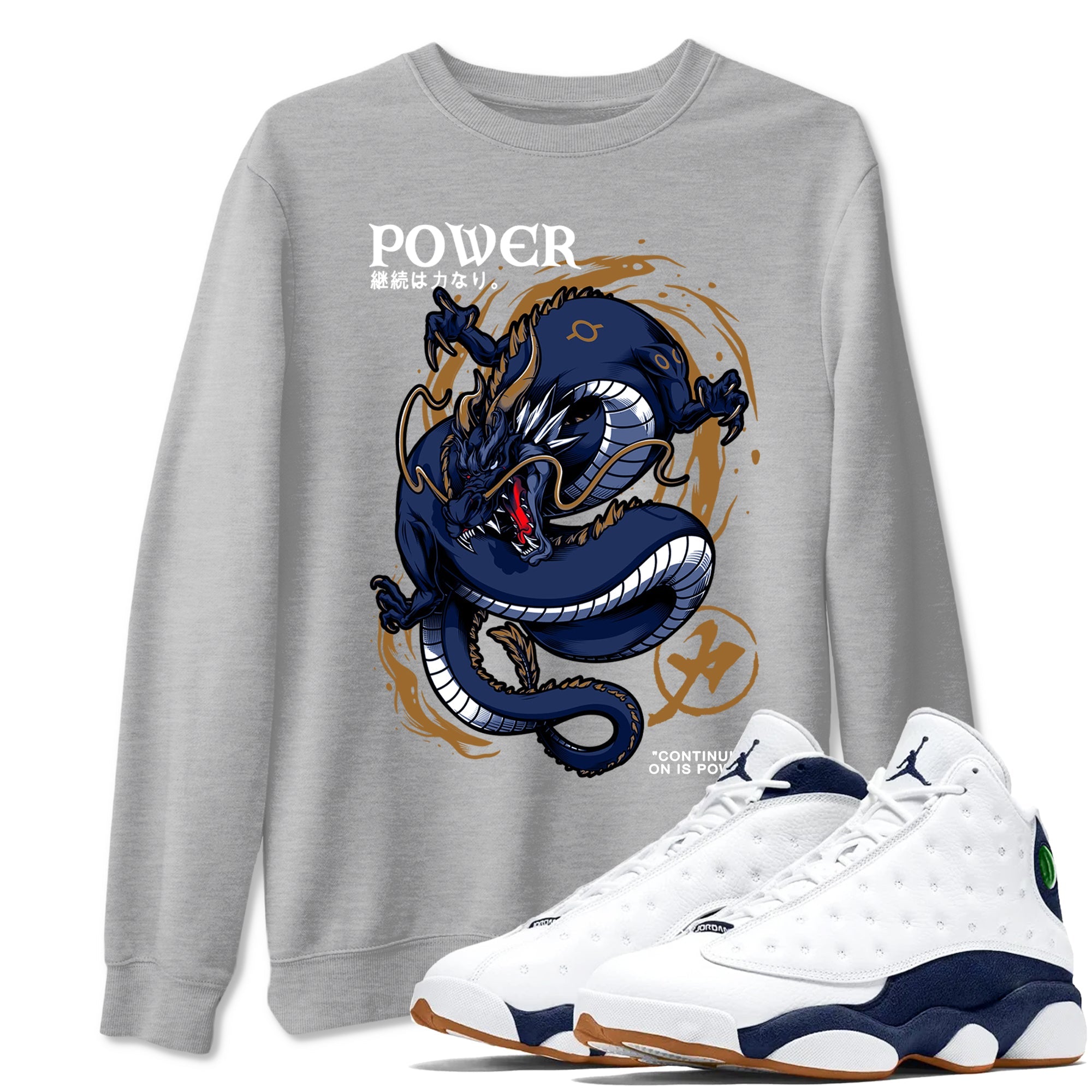 Air Jordan 13 Retro Midnight Navy t shirts to match sneakers Dragon Power sneaker match tees 13s Midnight Navy tee Drip Gear Zone unisex cotton Heather Grey 1 shirts