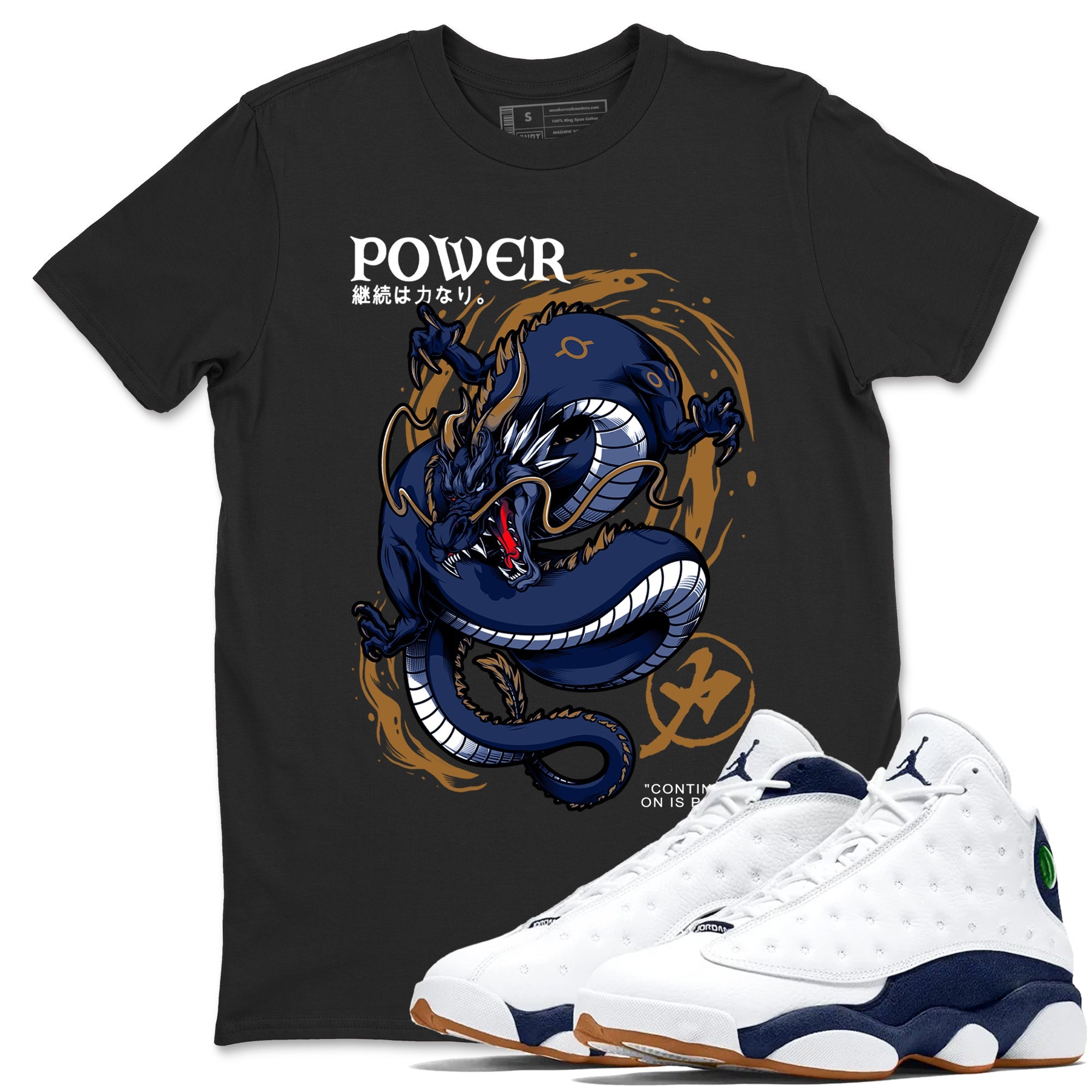 Air Jordan 13 Retro Midnight Navy t shirts to match sneakers Dragon Power sneaker match tees 13s Midnight Navy tee Drip Gear Zone unisex cotton Black 1 shirts