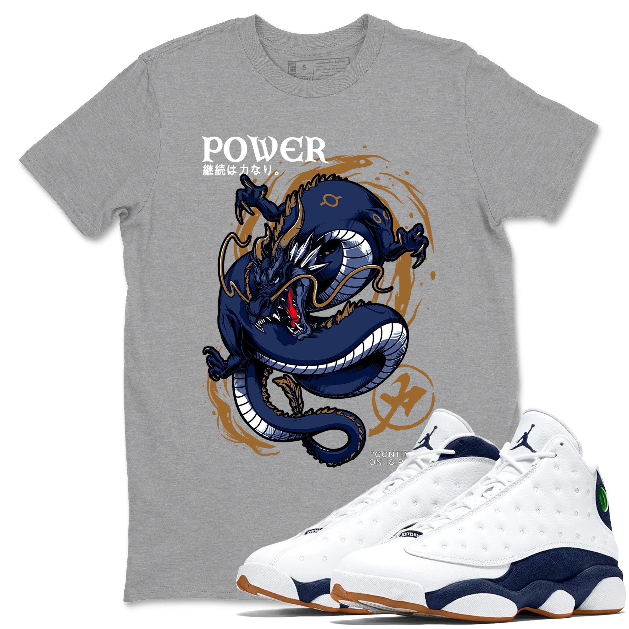 Air Jordan 13 Retro Midnight Navy t shirts to match sneakers Dragon Power sneaker match tees 13s Midnight Navy tee Drip Gear Zone unisex cotton Heather Grey 1 shirts