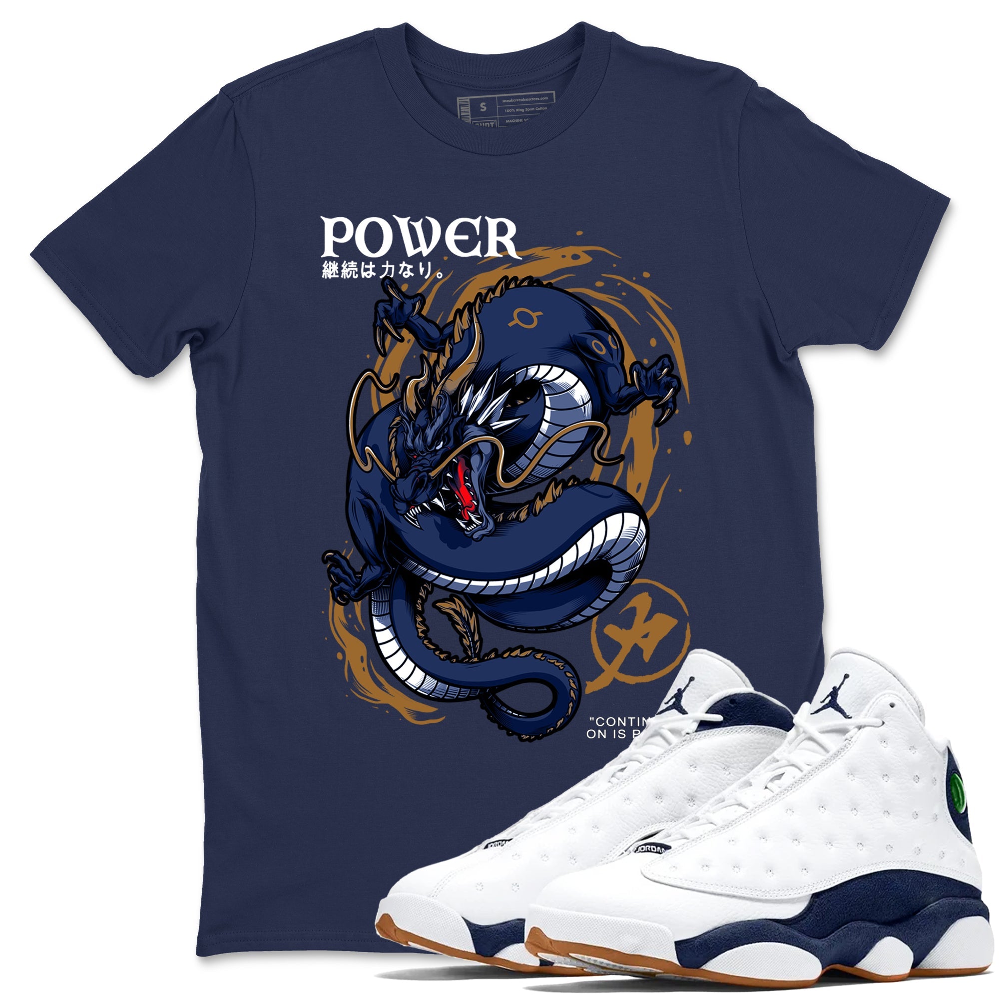 Air Jordan 13 Retro Midnight Navy t shirts to match sneakers Dragon Power sneaker match tees 13s Midnight Navy tee Drip Gear Zone unisex cotton Navy 1 shirts
