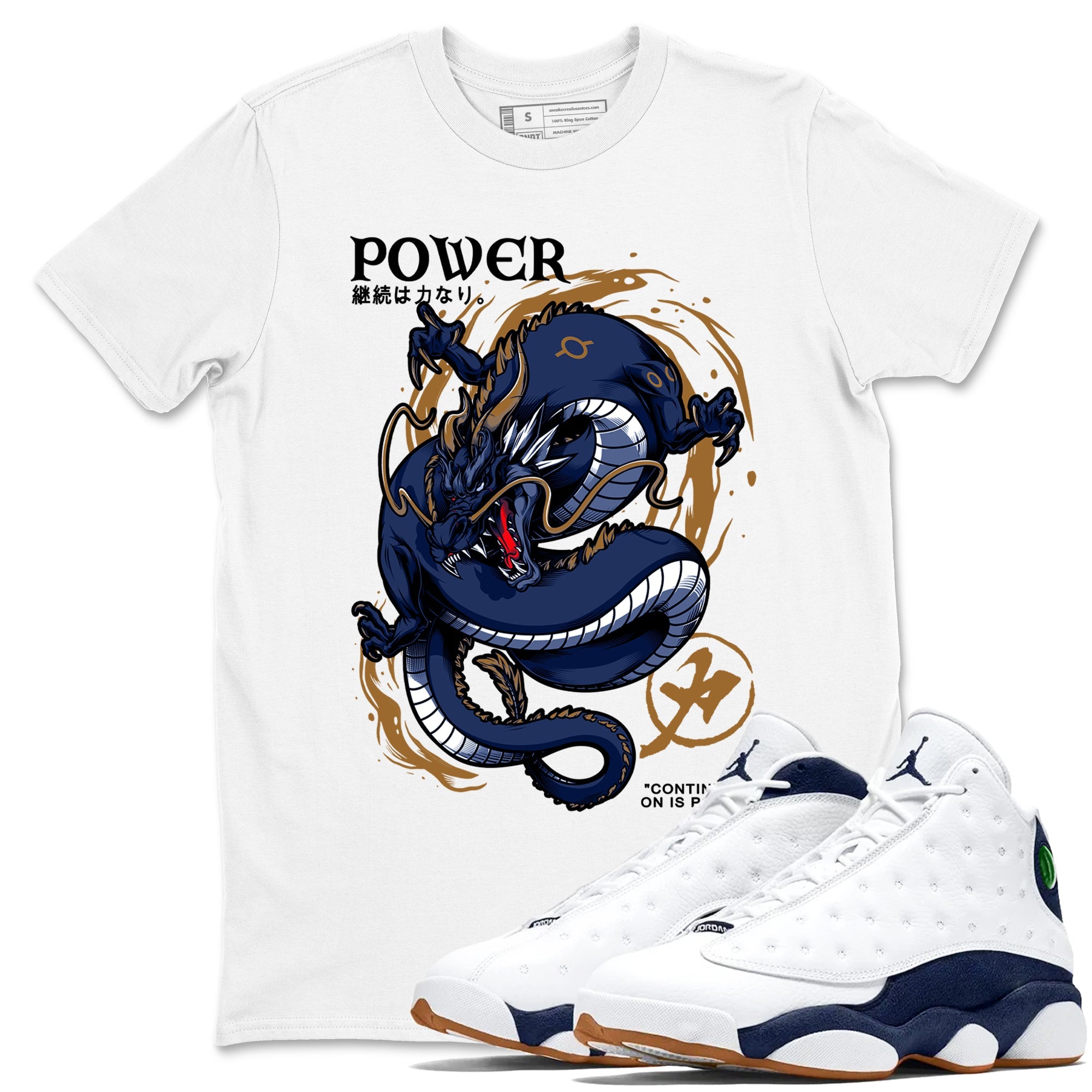 Air Jordan 13 Retro Midnight Navy t shirts to match sneakers Dragon Power sneaker match tees 13s Midnight Navy tee Drip Gear Zone unisex cotton White 1 shirts