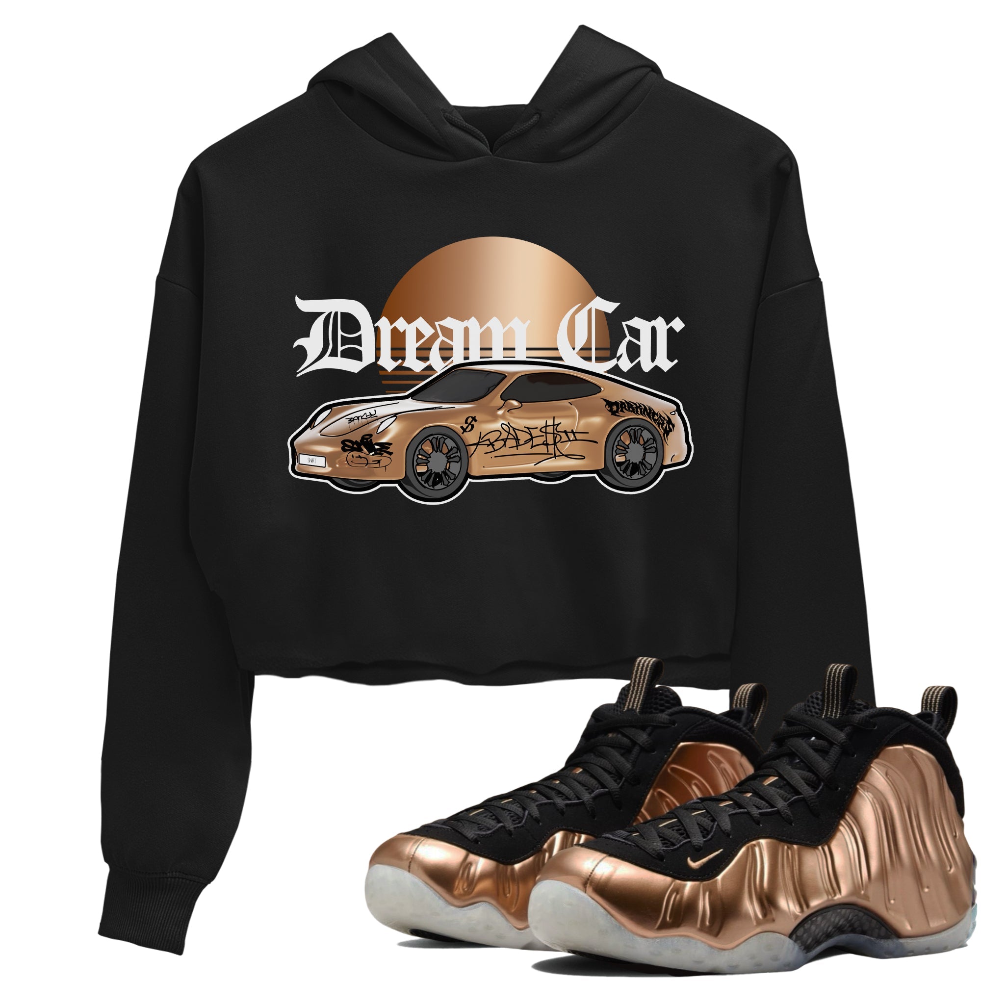 Foams One Metallic Copper shirts to match jordans Dream Car sneaker match tees Air Foamposite One Metallic Copper match shoes to clothes Drip Gear Zone unisex cotton Black 1 crop tee