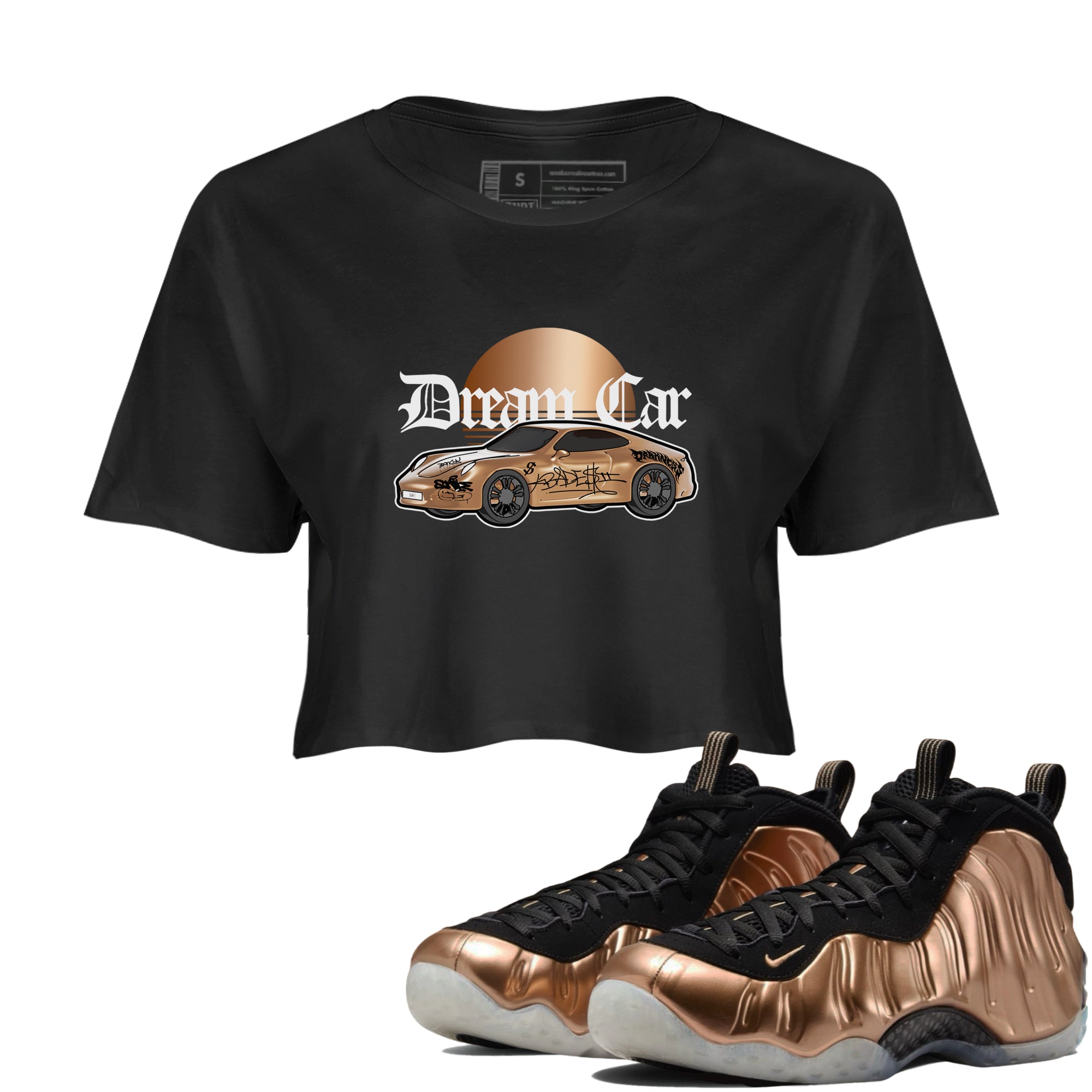 Foams One Metallic Copper shirts to match jordans Dream Car sneaker match tees Air Foamposite One Metallic Copper match shoes to clothes Drip Gear Zone unisex cotton Black 1 crop tee