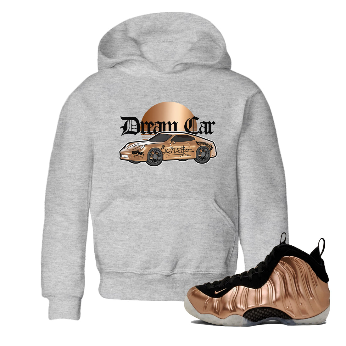 Foams One Metallic Copper shirts to match jordans Dream Car sneaker match tees Air Foamposite One Metallic Copper match shoes to clothes Drip Gear Zone Youth Baby Heather Grey 1 tee
