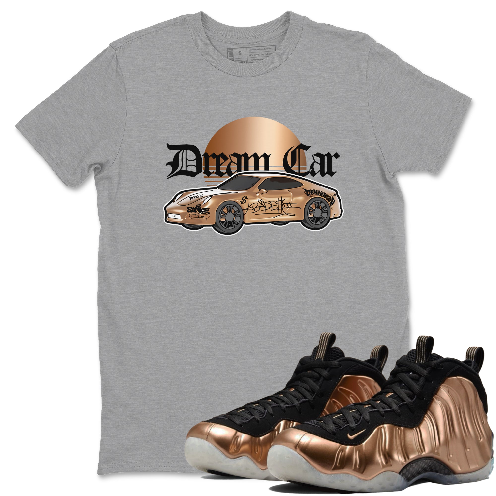 Foams One Metallic Copper shirts to match jordans Dream Car sneaker match tees Air Foamposite One Metallic Copper match shoes to clothes Drip Gear Zone unisex cotton Heather Grey 1 shirts
