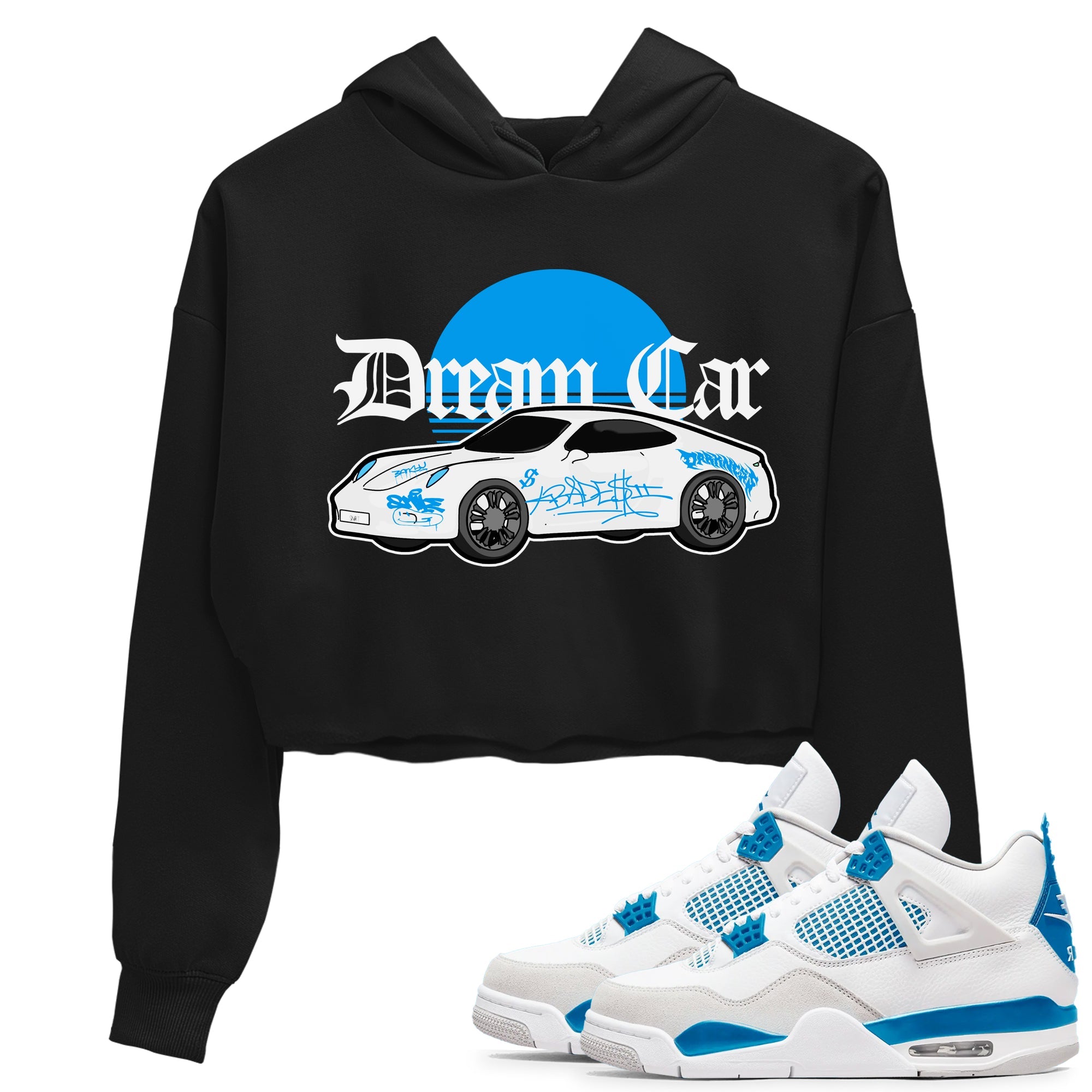 Air Jordan 4 Industrial Blue shirt to match jordans Dream Car sneaker tees Air Jordan 4 Military Blue Drip Gear Zone Black 1 crop length shirt