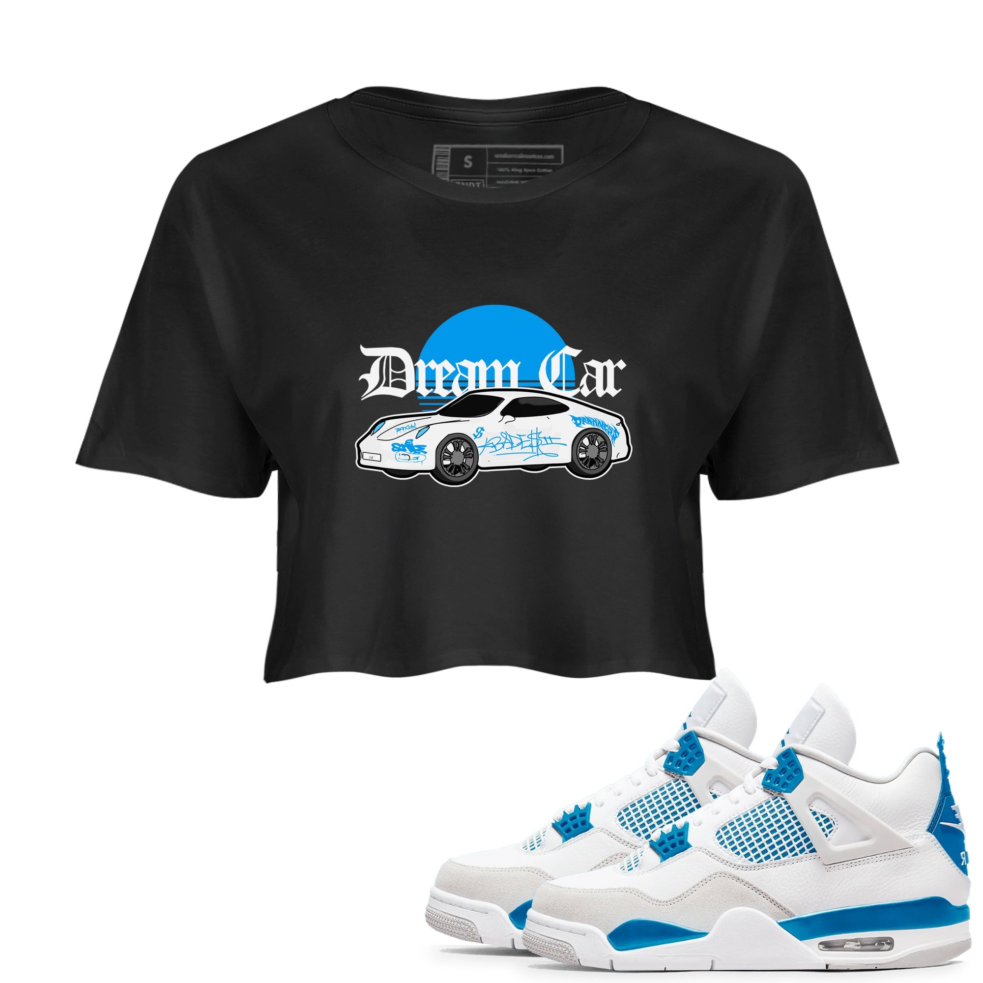Air Jordan 4 Industrial Blue shirt to match jordans Dream Car sneaker tees Air Jordan 4 Military Blue Drip Gear Zone Black 1 crop length shirt