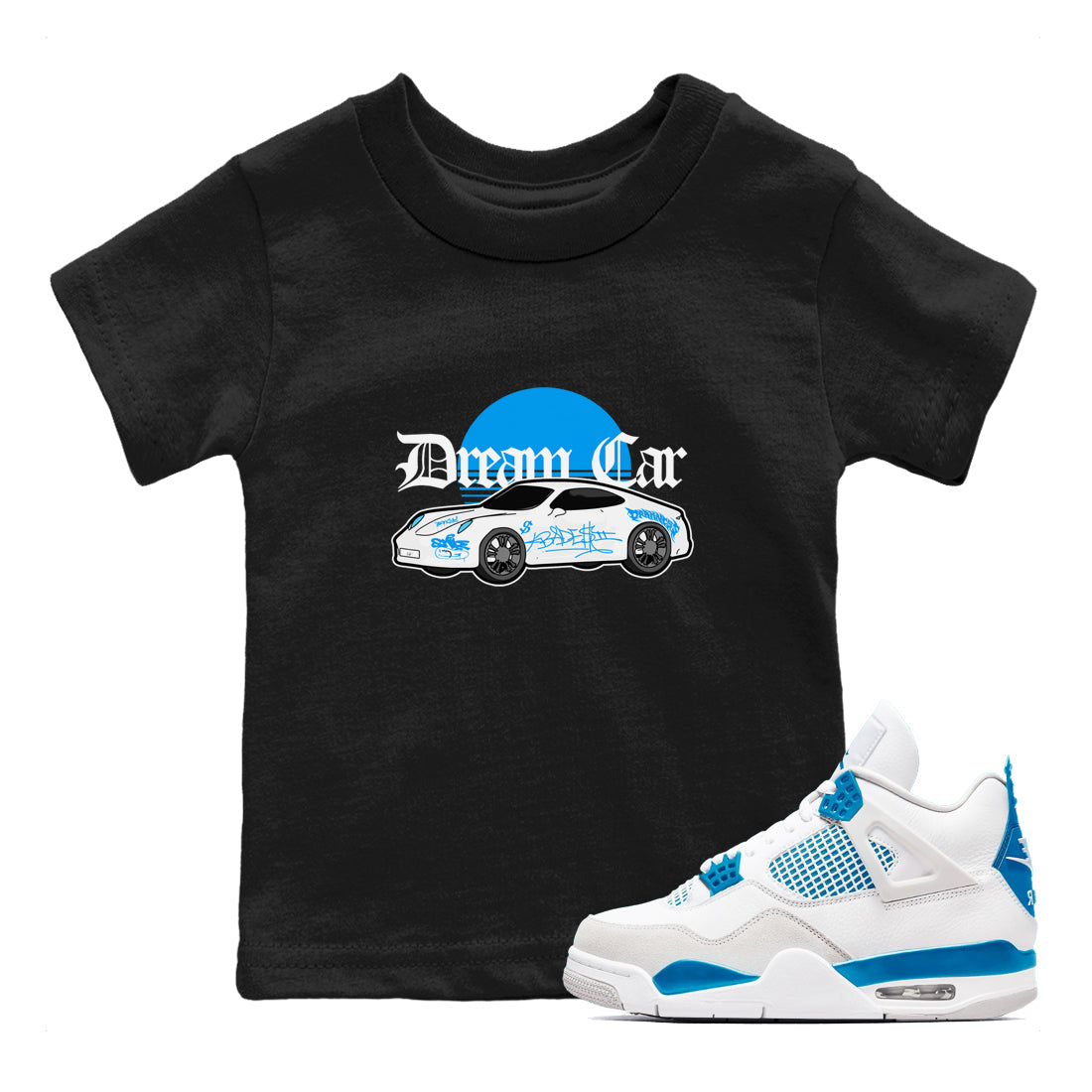 Air Jordan 4 Industrial Blue shirt to match jordans Dream Car sneaker tees Air Jordan 4 Military Blue Drip Gear Zone baby toddler Black 1 cotton Shirt