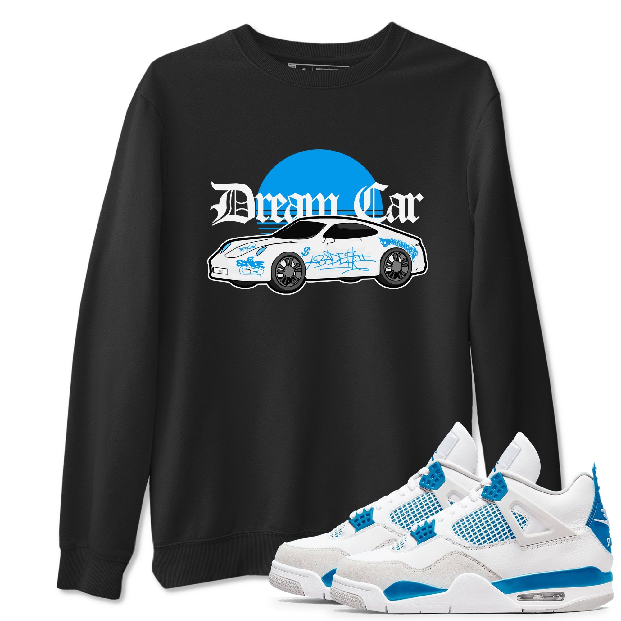 Air Jordan 4 Industrial Blue shirt to match jordans Dream Car sneaker tees Air Jordan 4 Military Blue Drip Gear Zone unisex cotton Black 1 crew neck shirt