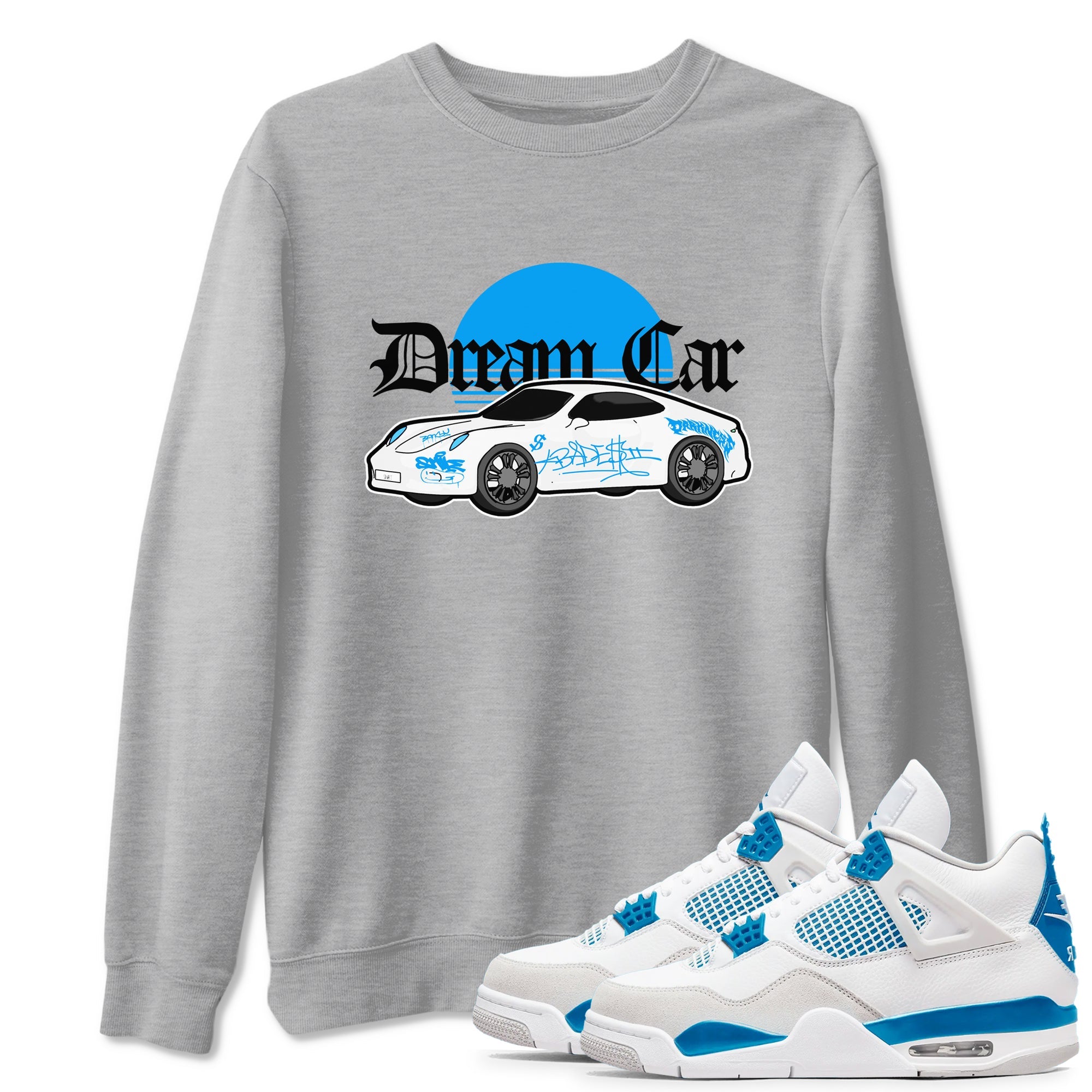 Air Jordan 4 Industrial Blue shirt to match jordans Dream Car sneaker tees Air Jordan 4 Military Blue Drip Gear Zone unisex cotton Heather Grey 1 crew neck shirt