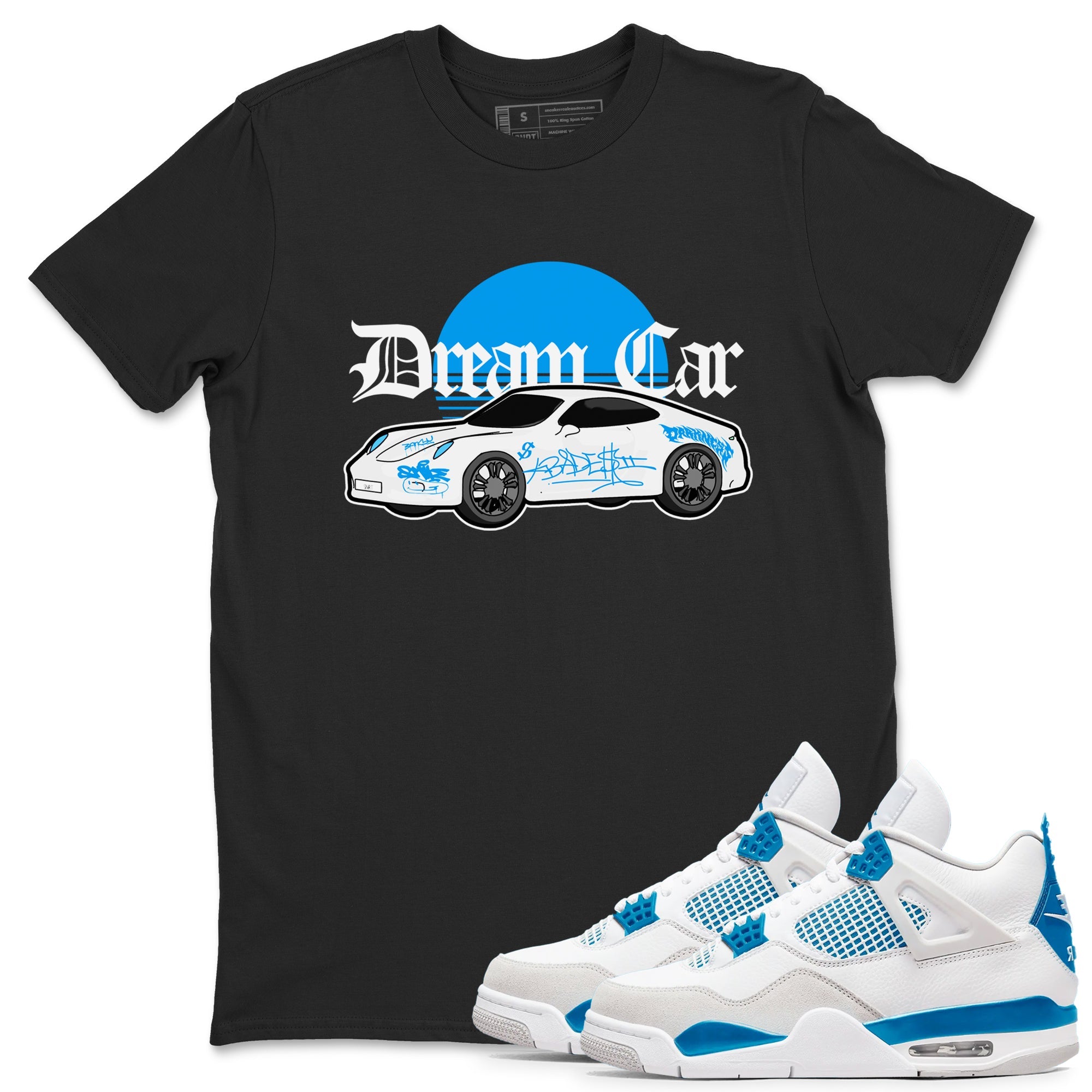 Air Jordan 4 Industrial Blue shirt to match jordans Dream Car sneaker tees Air Jordan 4 Military Blue Drip Gear Zone unisex cotton Black 1 crew neck shirt