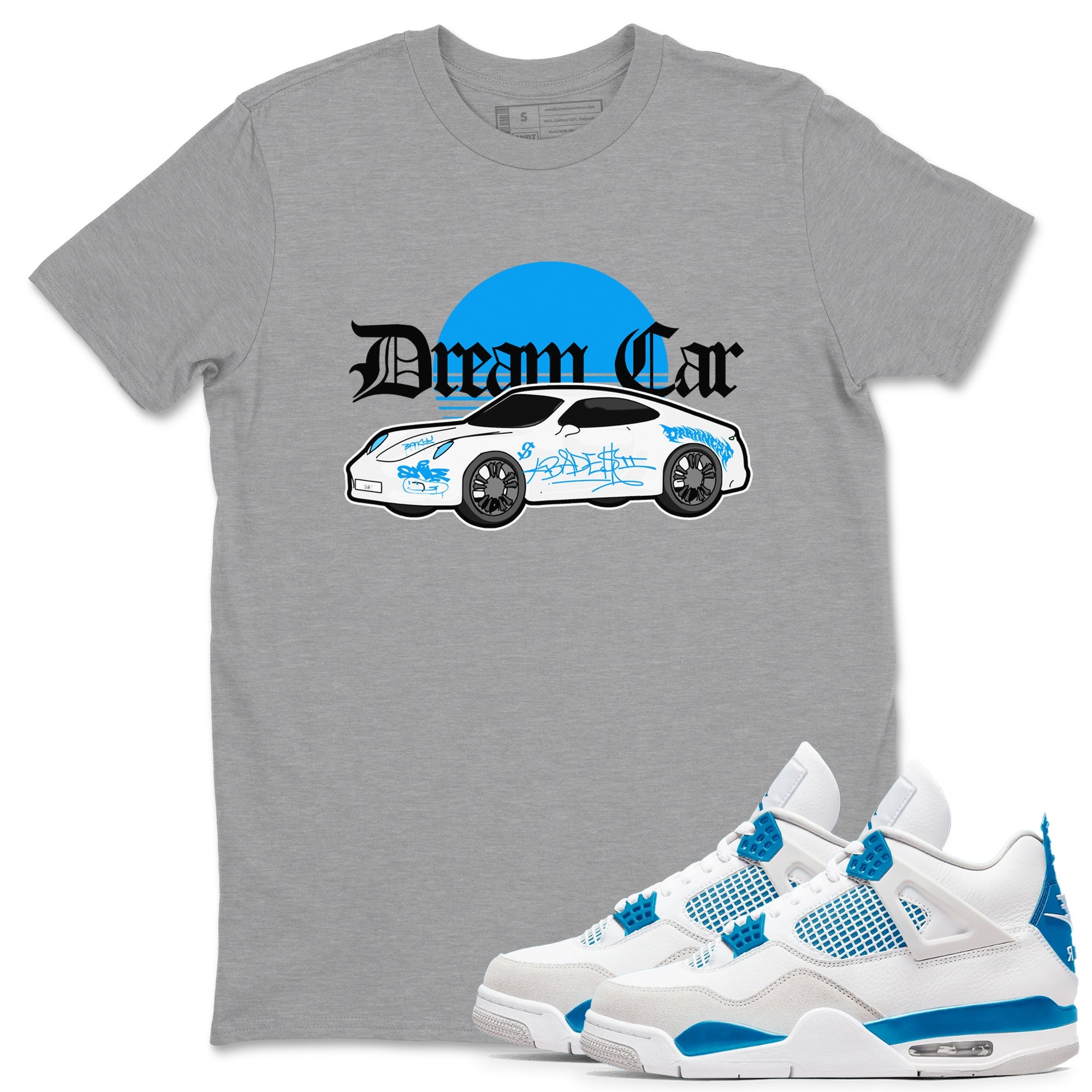 Air Jordan 4 Industrial Blue shirt to match jordans Dream Car sneaker tees Air Jordan 4 Military Blue Drip Gear Zone unisex cotton Heather Grey 1 crew neck shirt