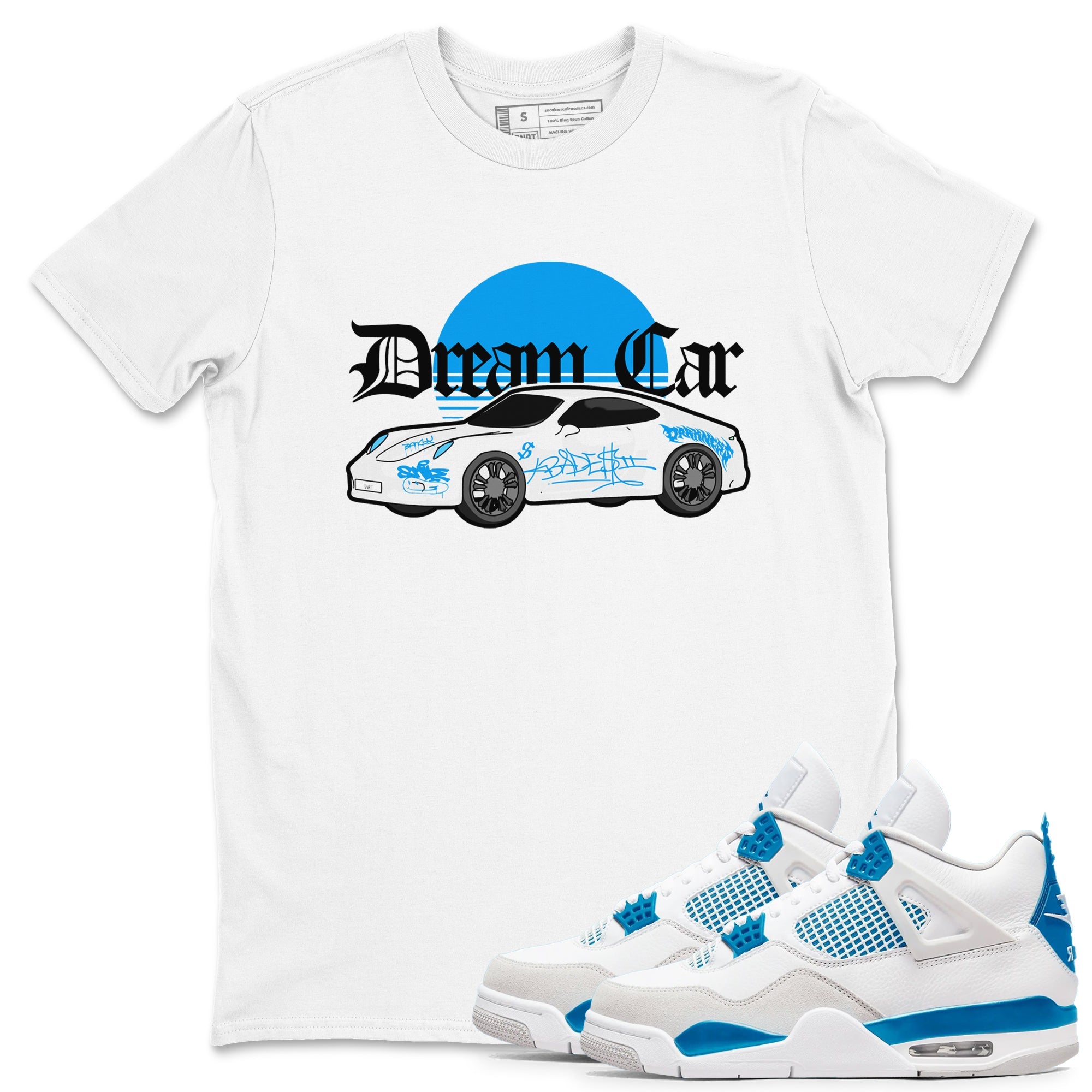 Air Jordan 4 Industrial Blue shirt to match jordans Dream Car sneaker tees Air Jordan 4 Military Blue Drip Gear Zone unisex cotton White 1 crew neck shirt